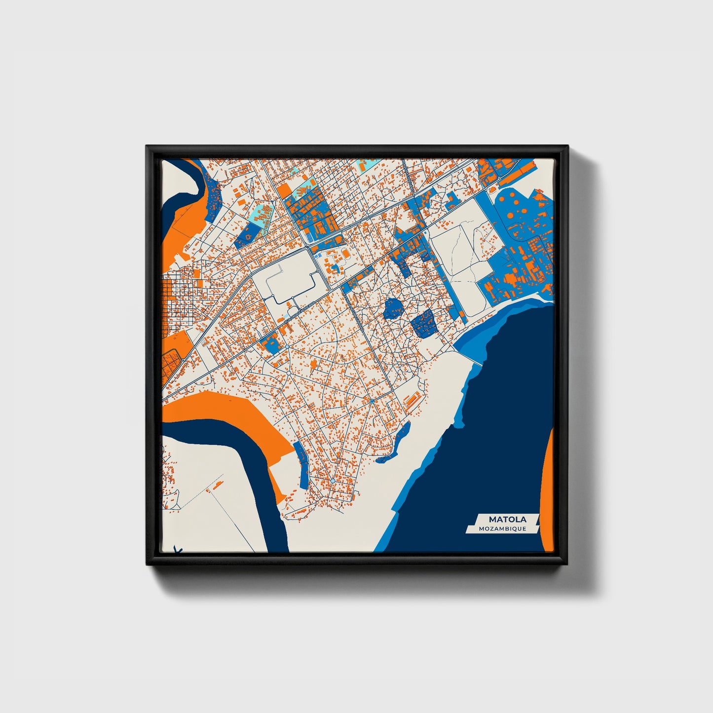 Matola Mozambique Colorful City Map Canvas Print • Black Framed