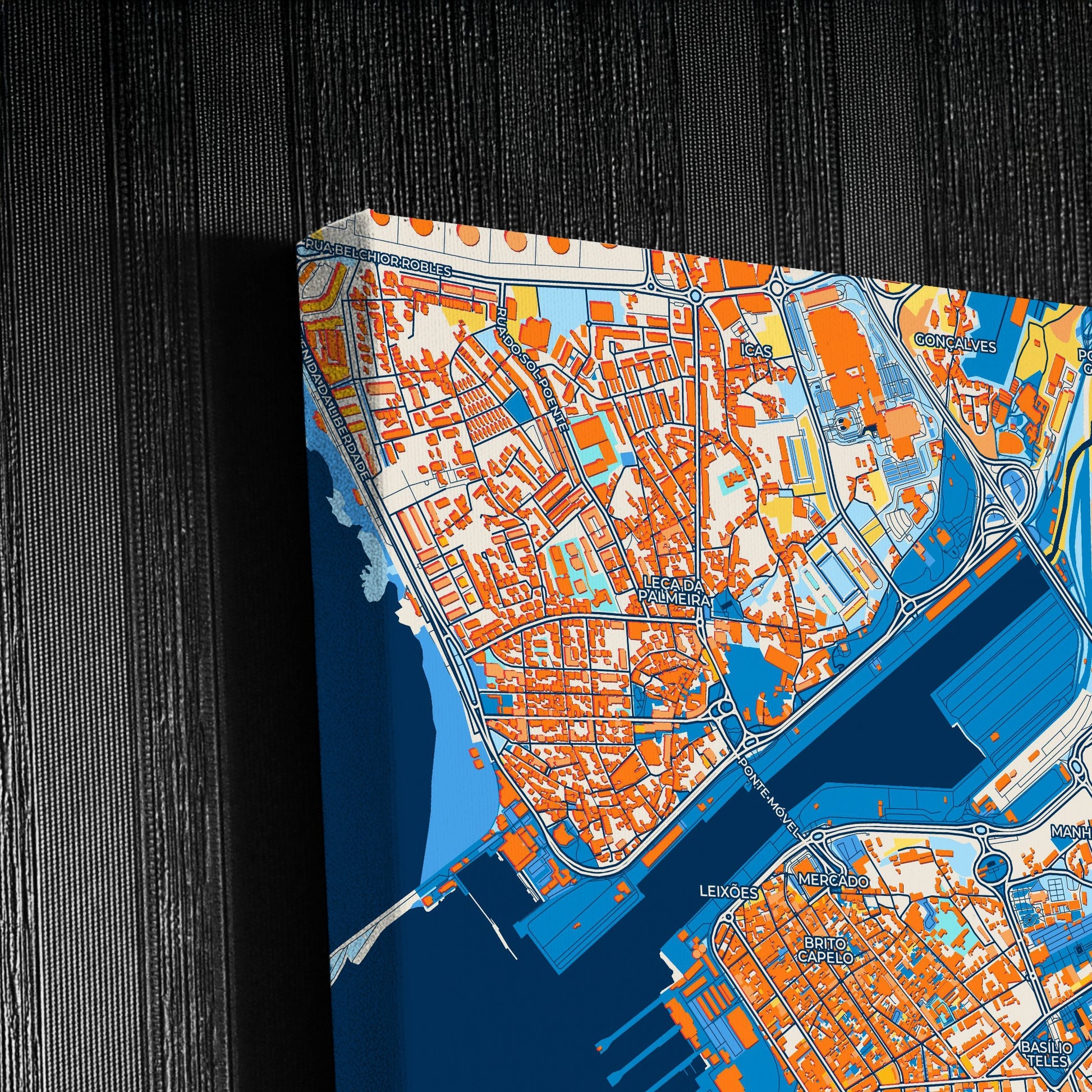 Matosinhos Portugal Colorful City Map Canvas Print Detail