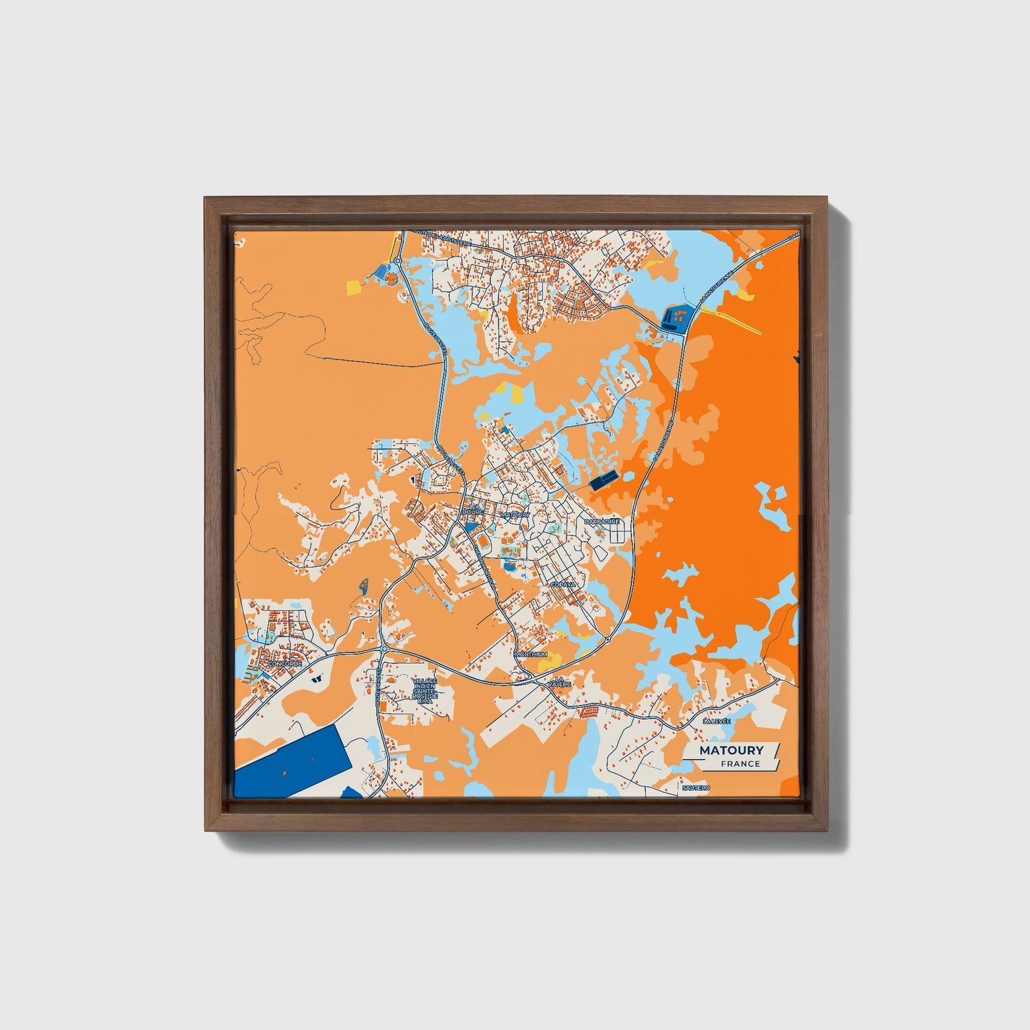 Matoury France Colorful City Map Canvas Print • Dark Wooden Framed