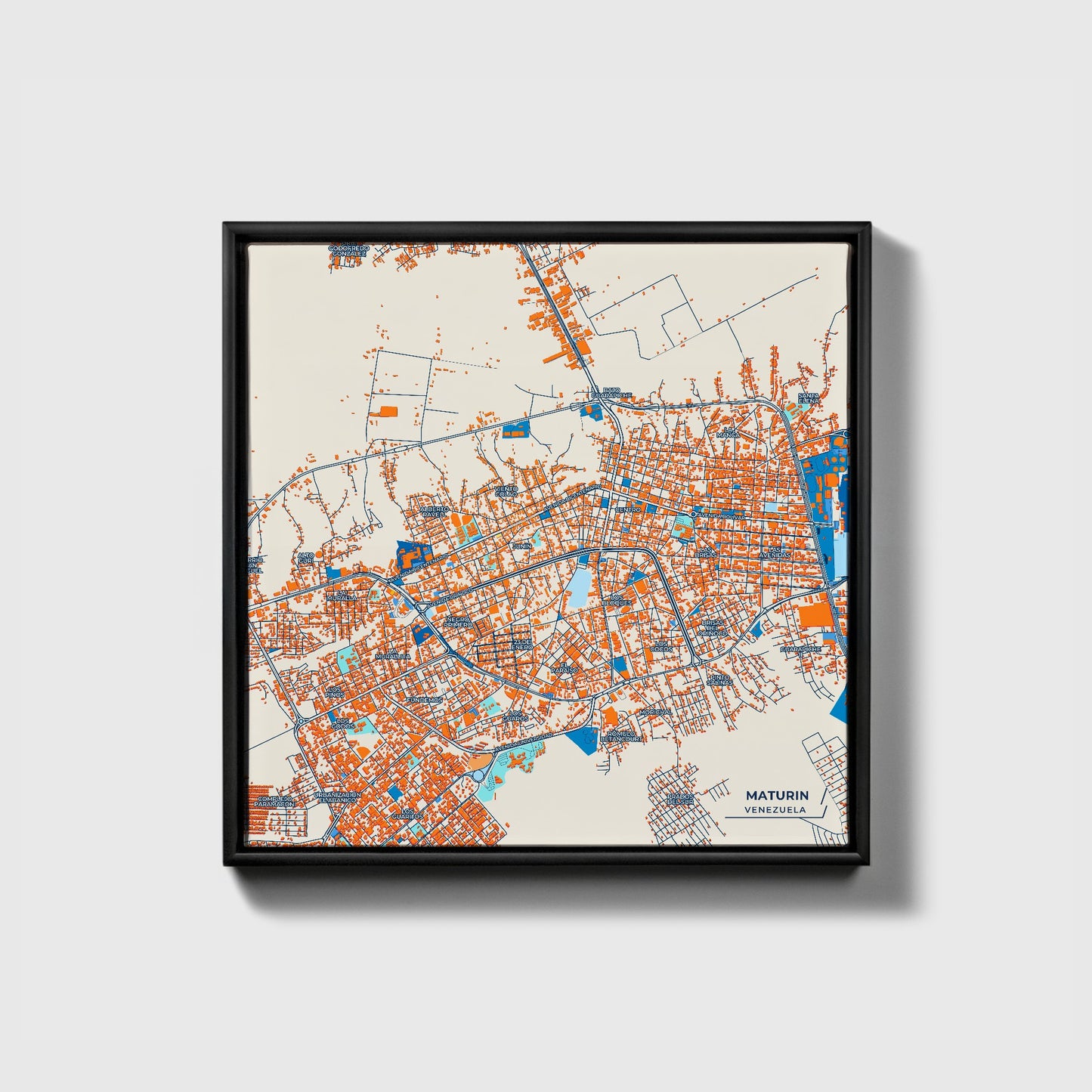 Maturin Venezuela Colorful City Map Canvas Print • Black Framed