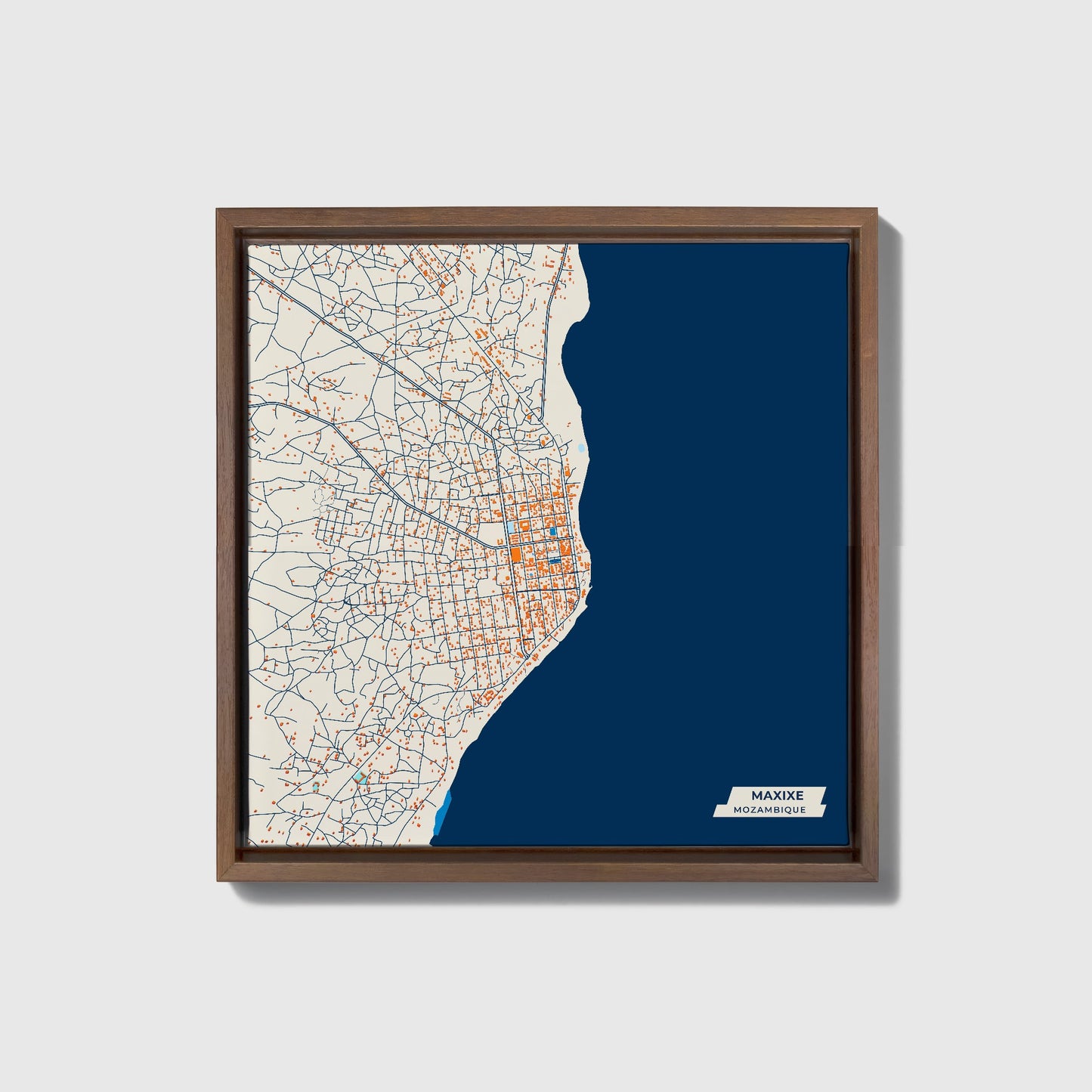 Maxixe Mozambique Colorful City Map Canvas Print • Dark Wooden Framed