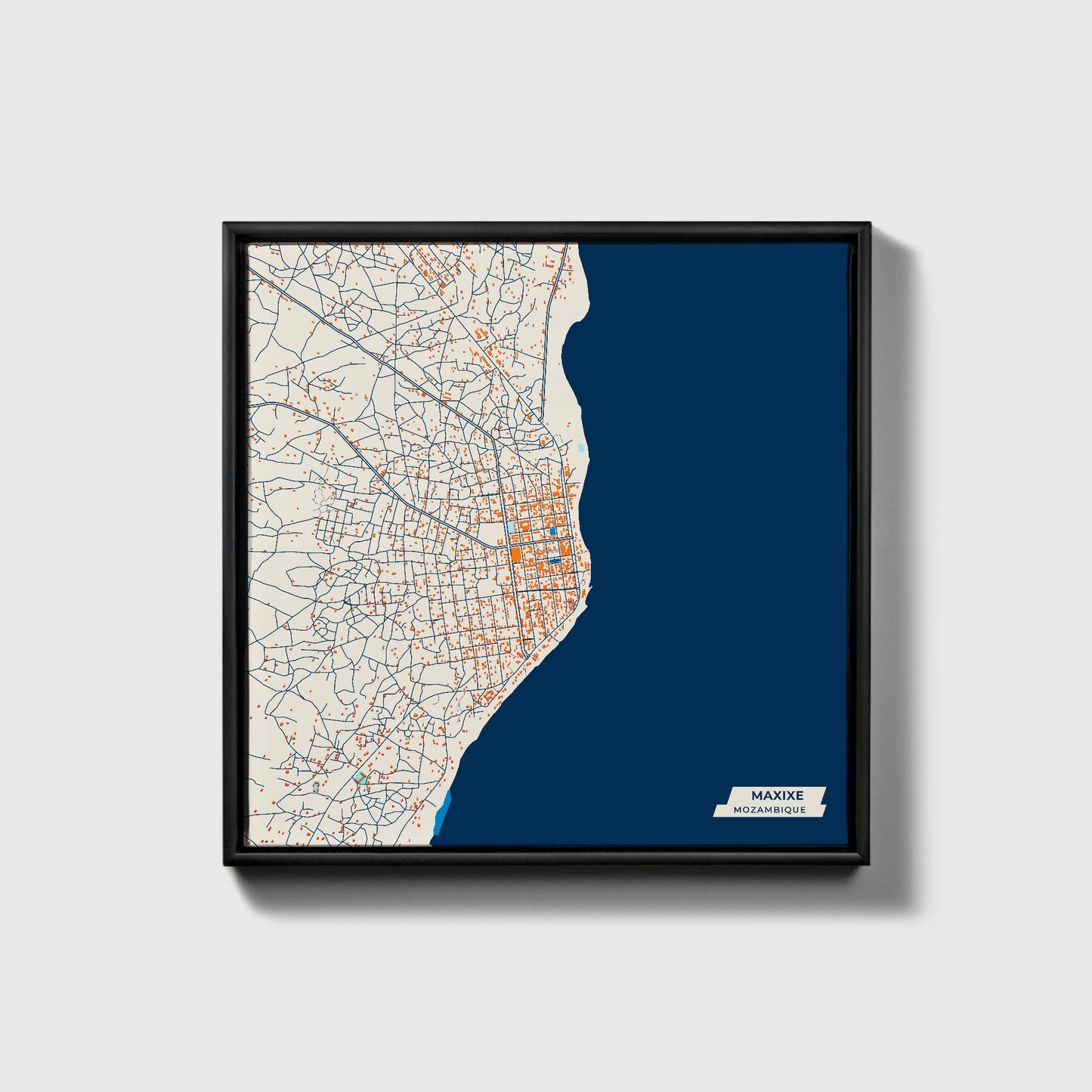 Maxixe Mozambique Colorful City Map Canvas Print • Black Framed