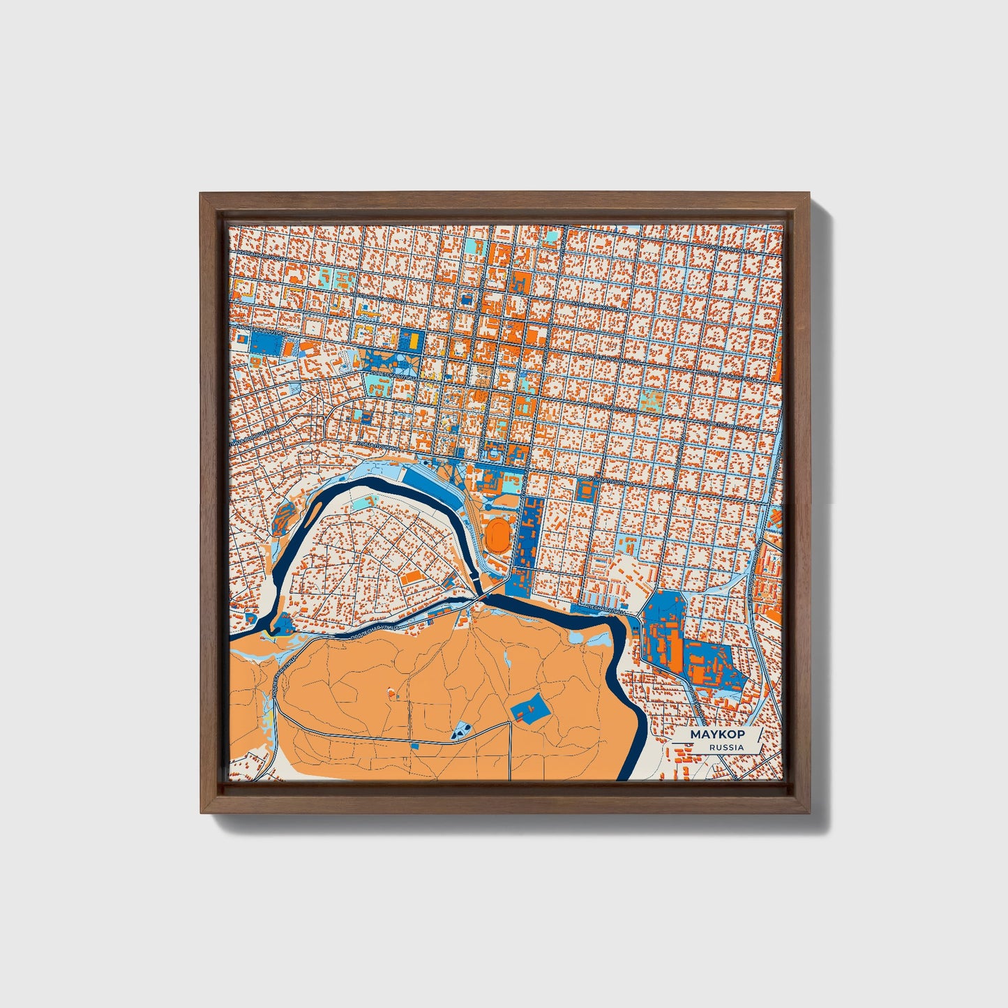 Майкопе Russia Colorful City Map Canvas Print • Dark Wooden Framed