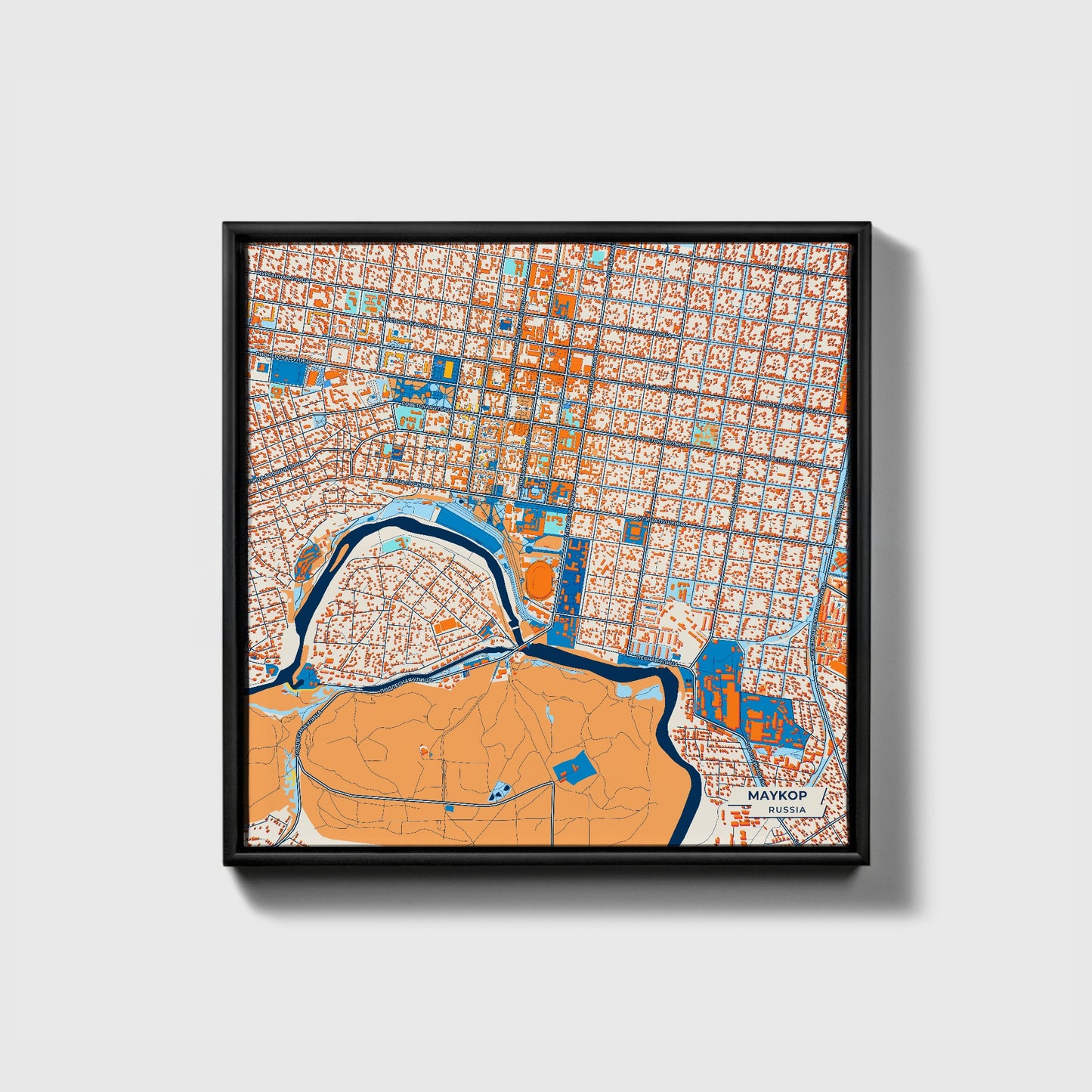 Майкопе Russia Colorful City Map Canvas Print • Black Framed