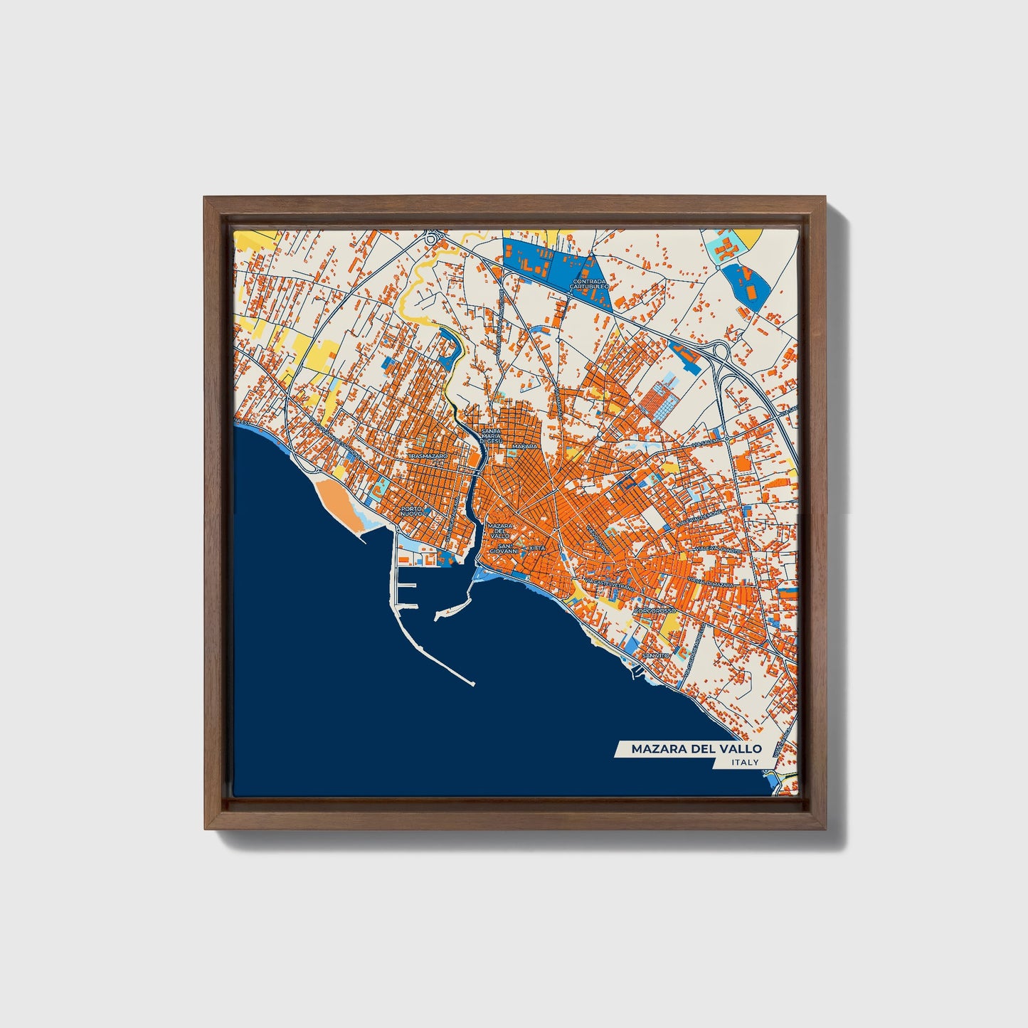 Mazara Del Vallo Italy Colorful City Map Canvas Print • Dark Wooden Framed