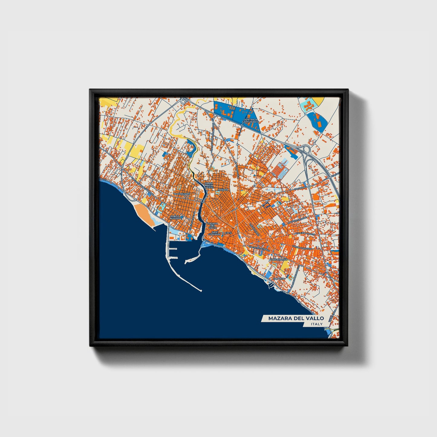 Mazara Del Vallo Italy Colorful City Map Canvas Print • Black Framed