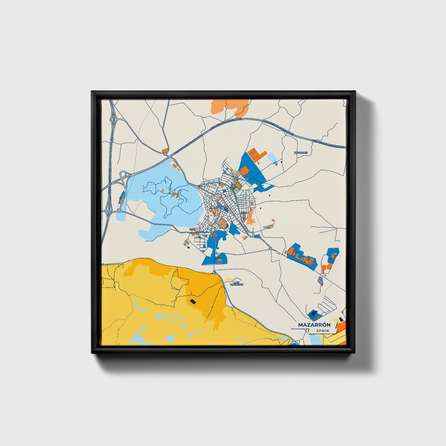 Mazarrón Spain Colorful City Map Canvas Print • Black Framed
