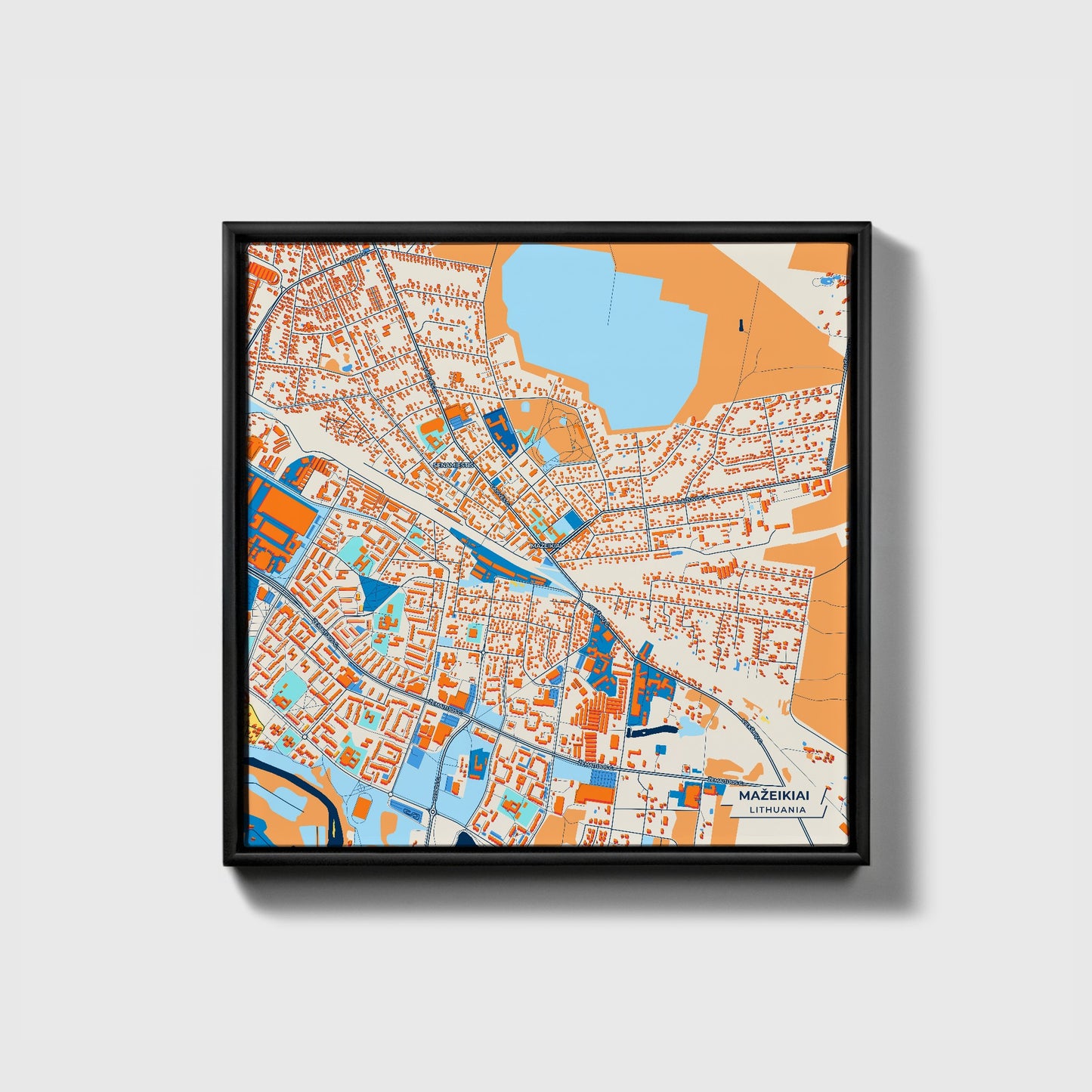 Mažeikiai Lithuania Colorful City Map Canvas Print • Black Framed