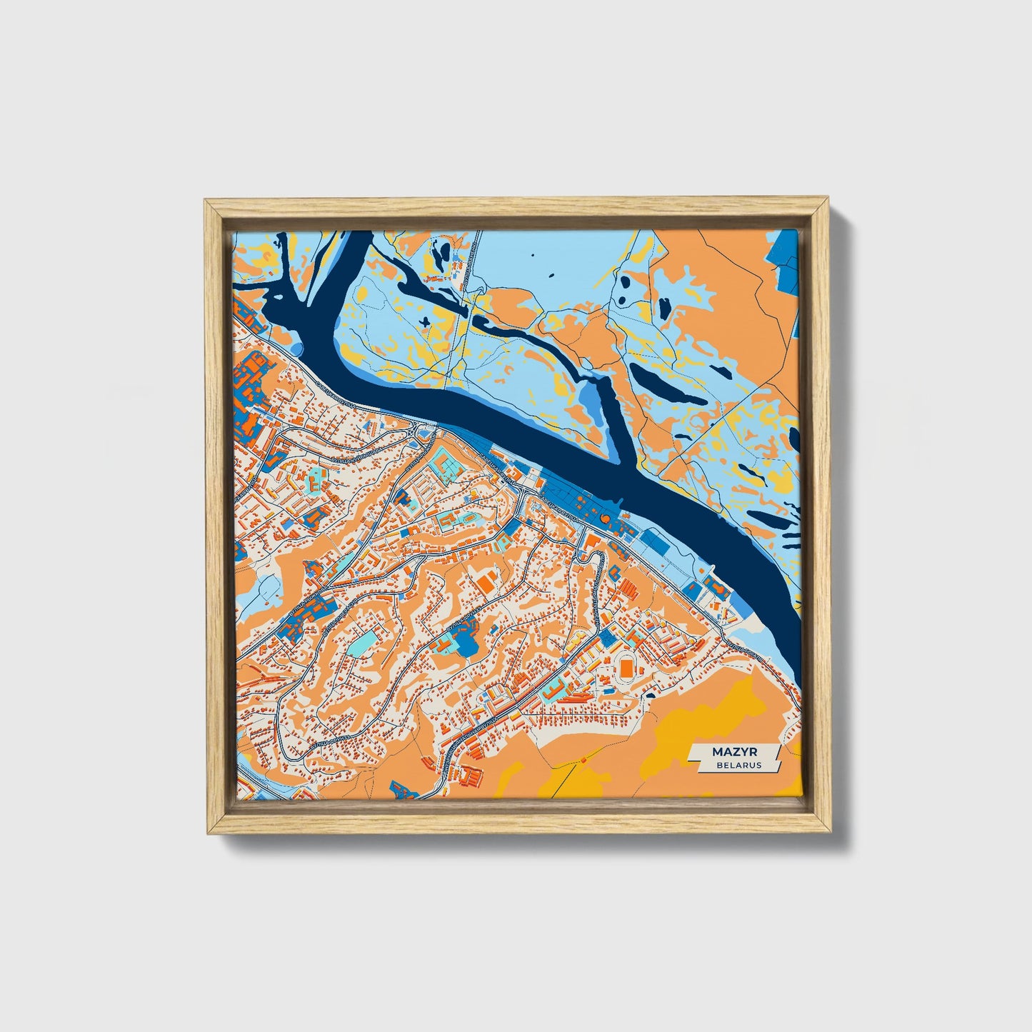 Мазыр Belarus Colorful City Map Canvas Print • Natural Wooden Framed