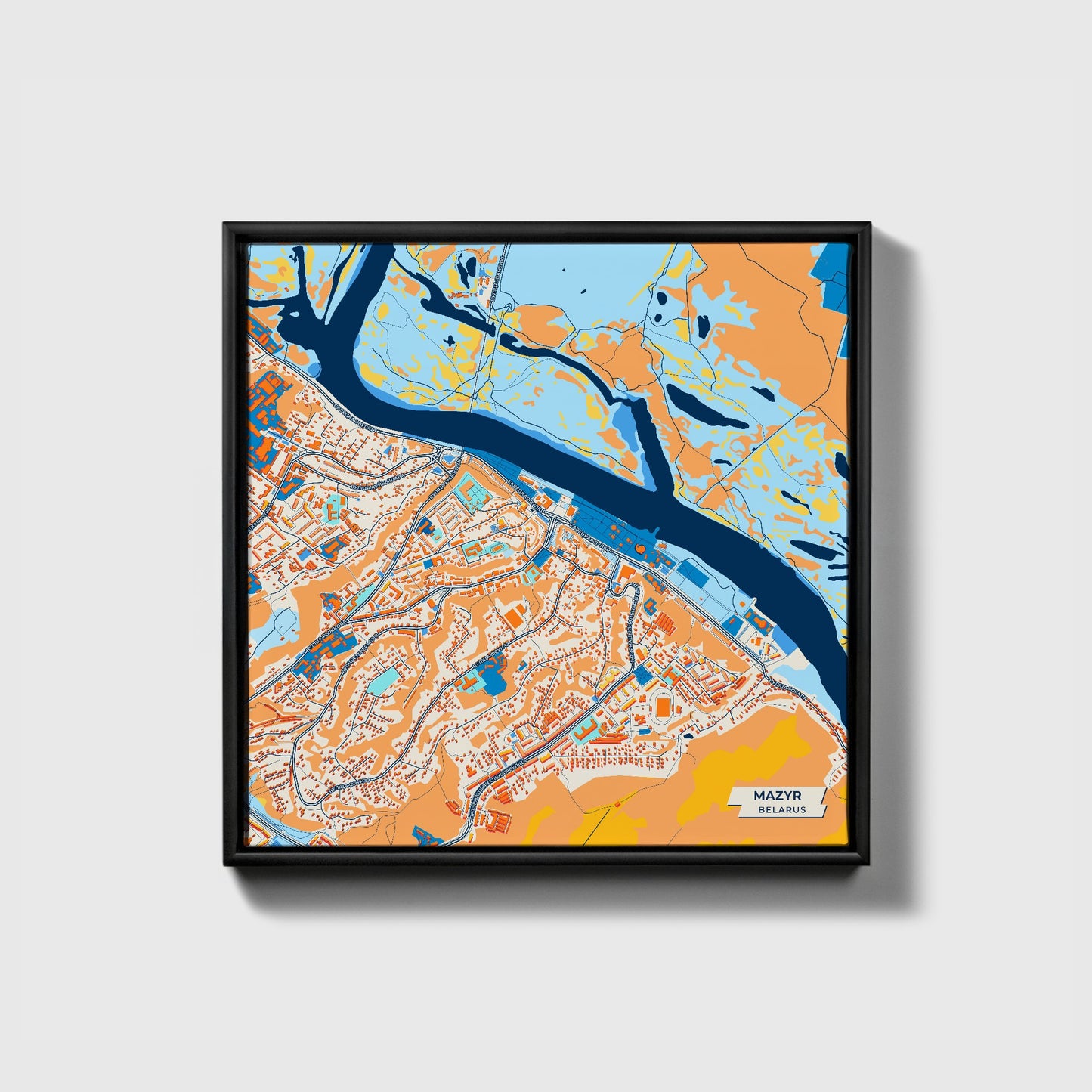 Мазыр Belarus Colorful City Map Canvas Print • Black Framed