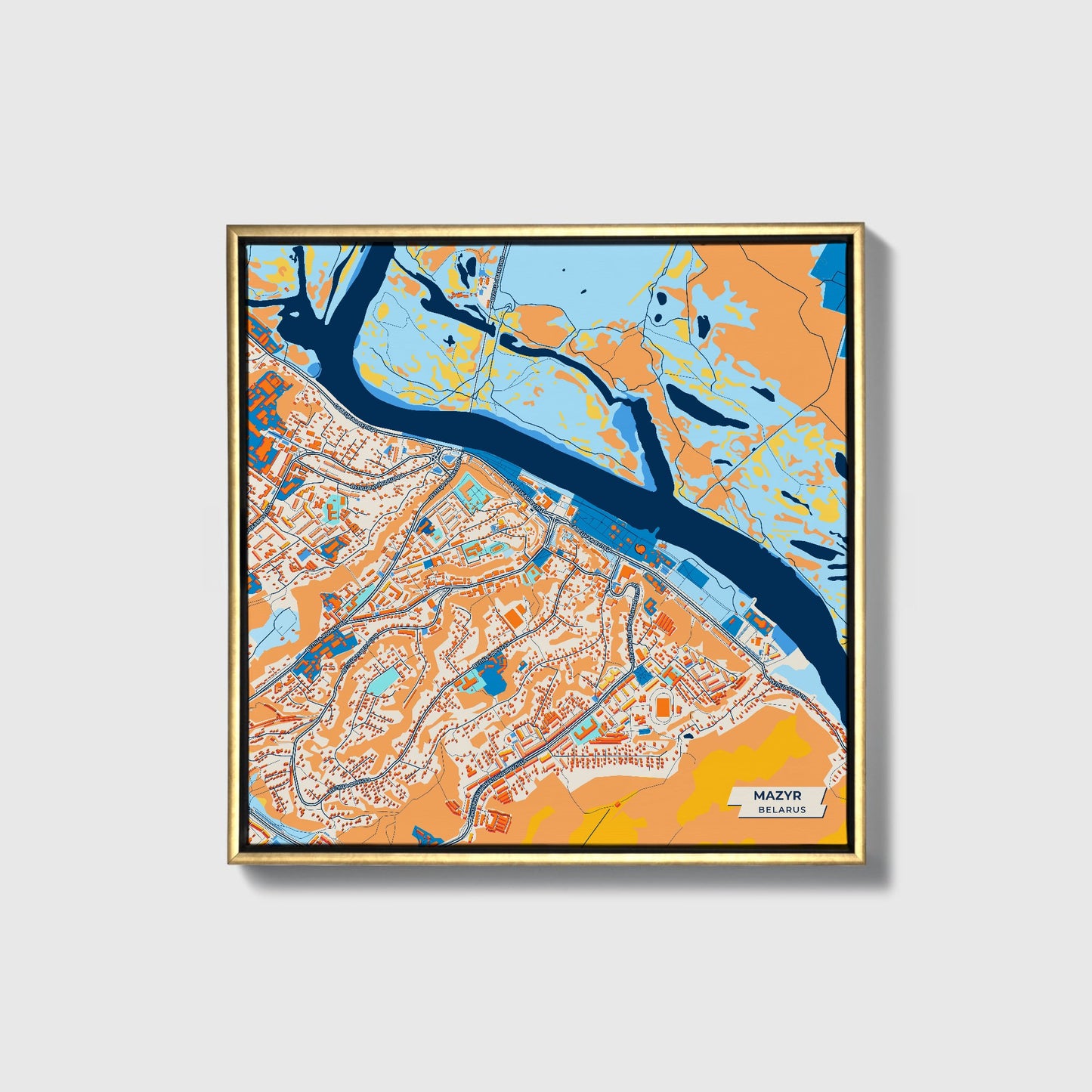 Мазыр Belarus Colorful City Map Canvas Print • Gold Framed
