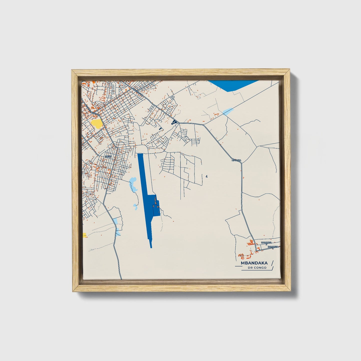 Mbandaka Dr Congo Colorful City Map Canvas Print • Natural Wooden Framed