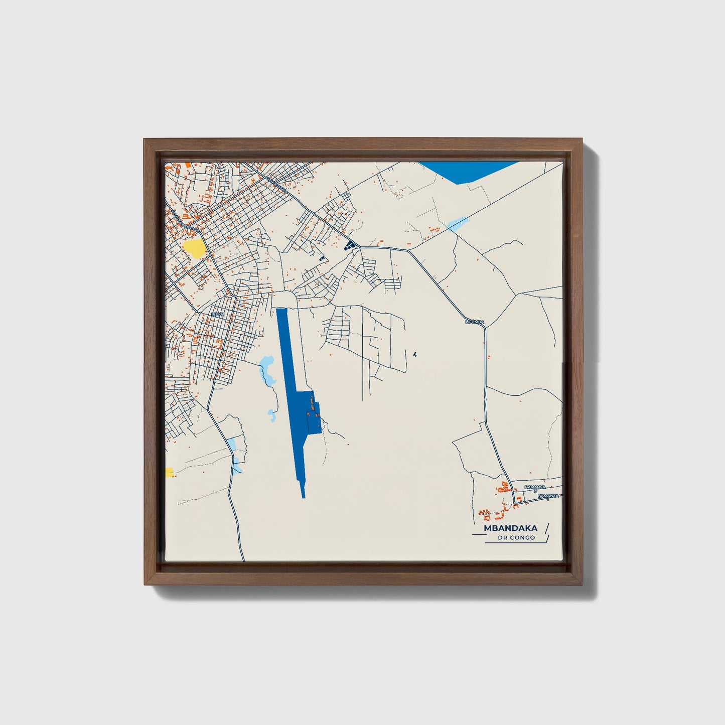 Mbandaka Dr Congo Colorful City Map Canvas Print • Dark Wooden Framed