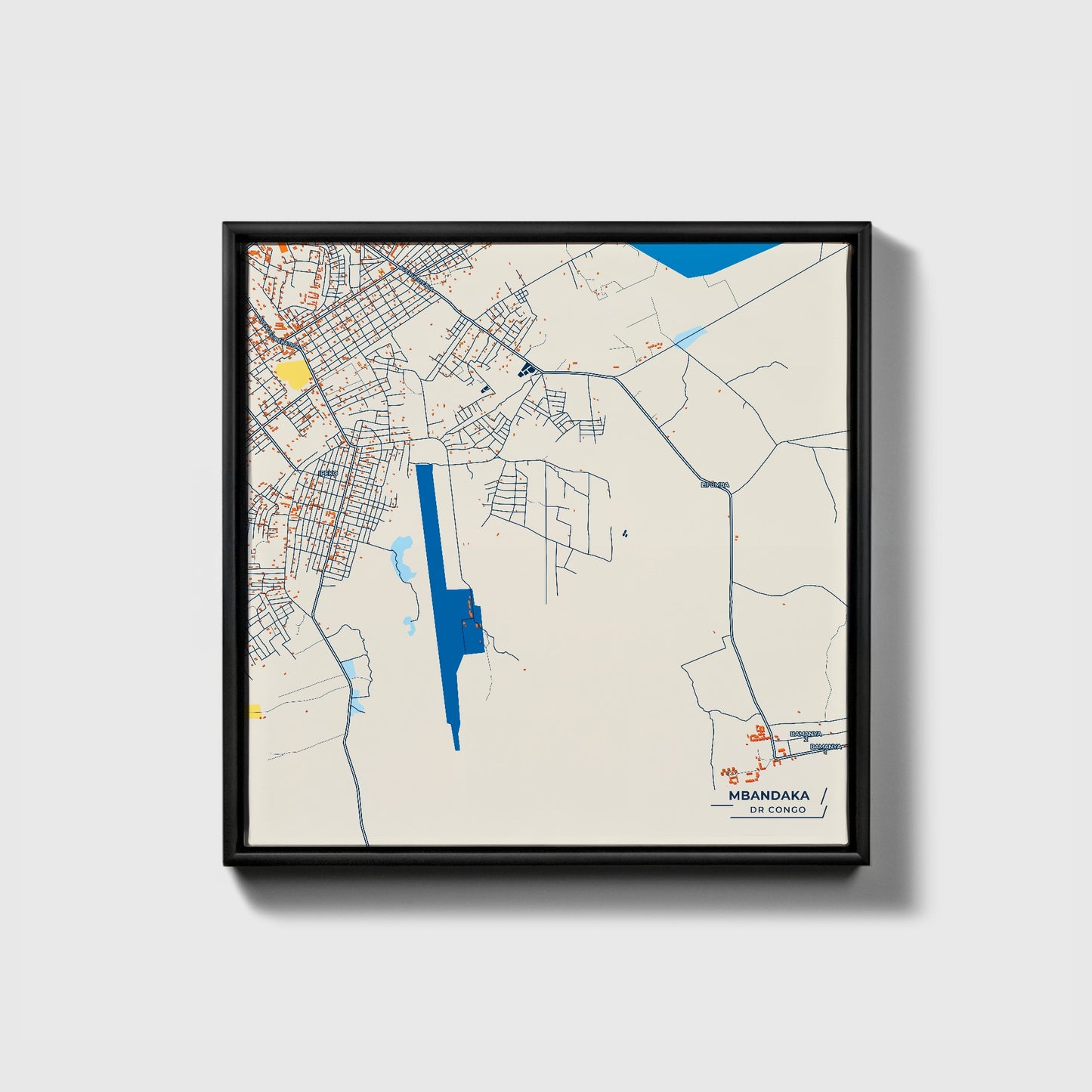 Mbandaka Dr Congo Colorful City Map Canvas Print • Black Framed