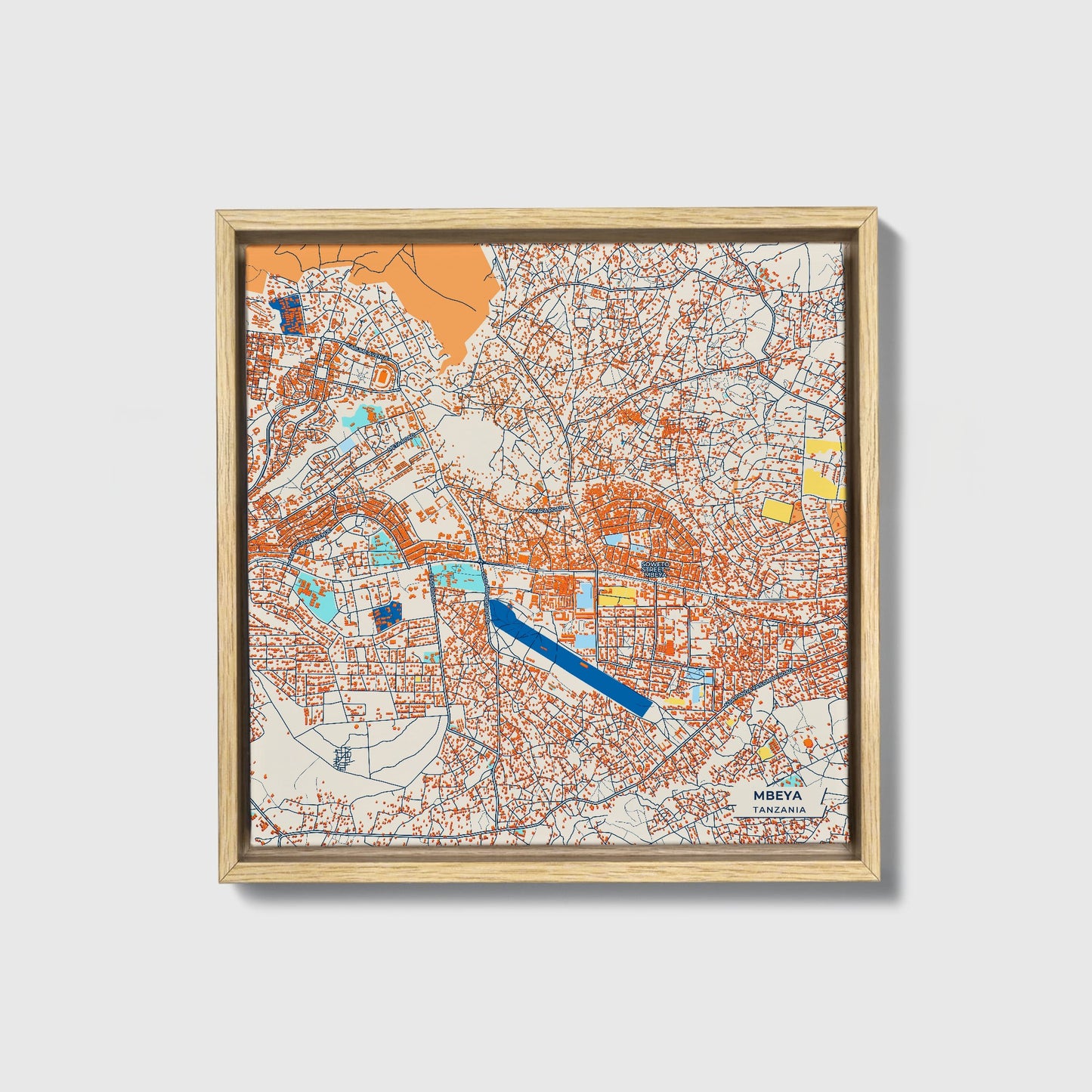 Mbeya Tanzania Colorful City Map Canvas Print • Natural Wooden Framed