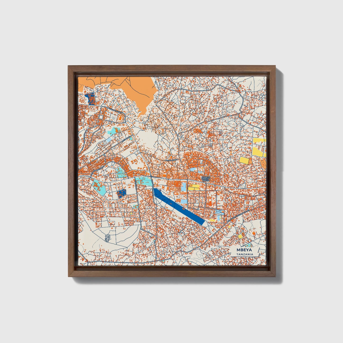Mbeya Tanzania Colorful City Map Canvas Print • Dark Wooden Framed
