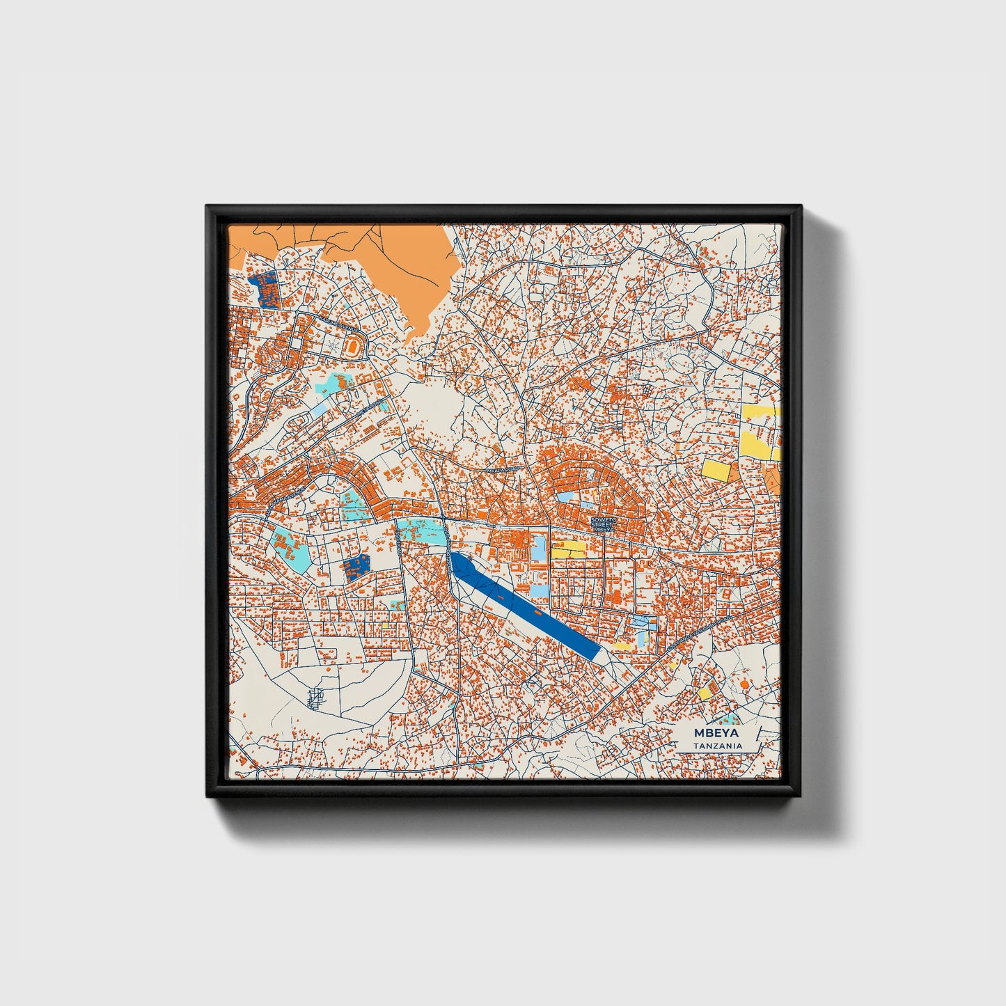 Mbeya Tanzania Colorful City Map Canvas Print • Black Framed