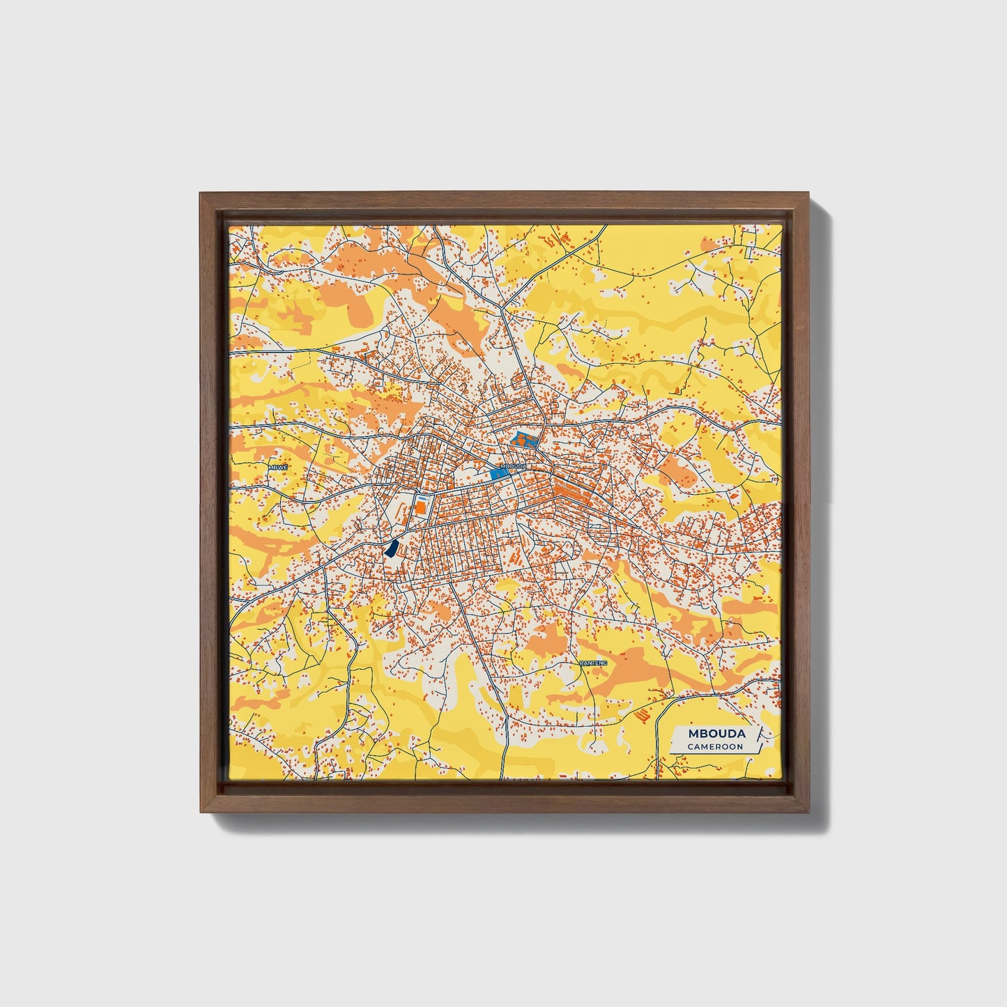 Mbouda Cameroon Colorful City Map Canvas Print • Dark Wooden Framed