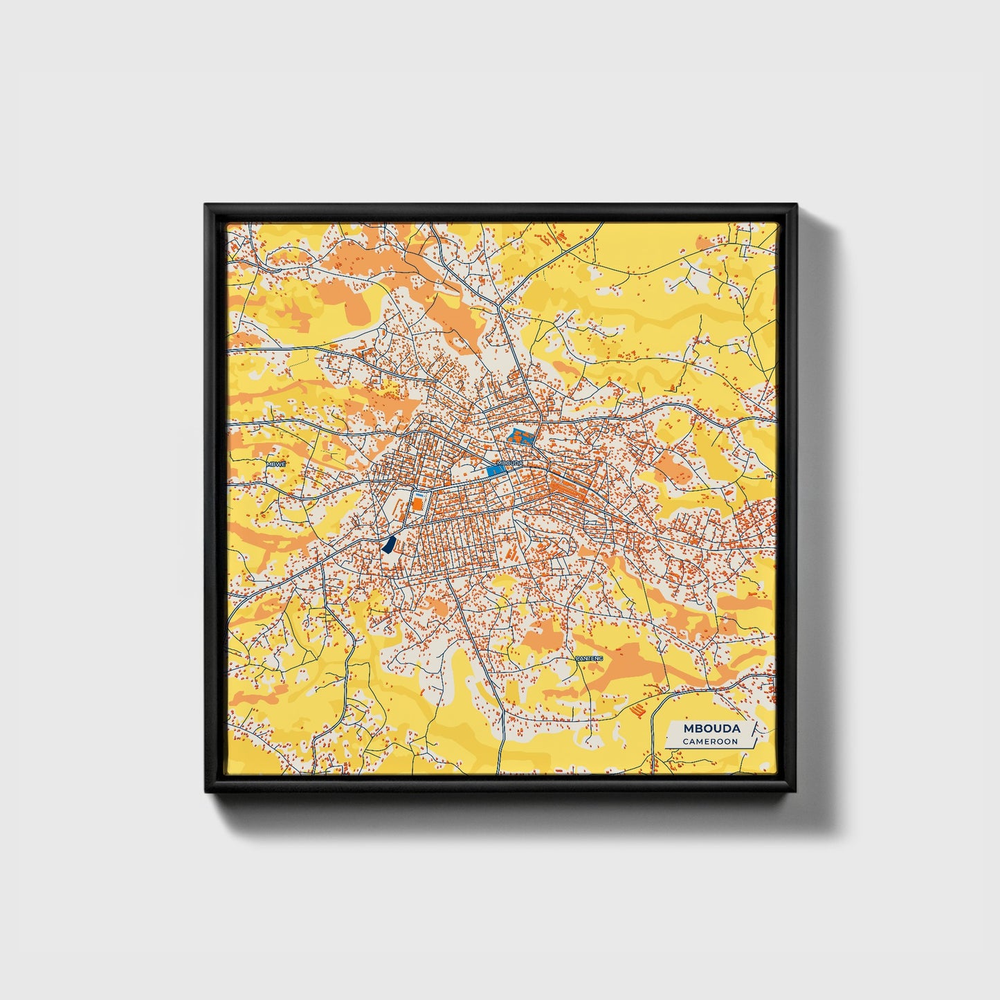 Mbouda Cameroon Colorful City Map Canvas Print • Black Framed