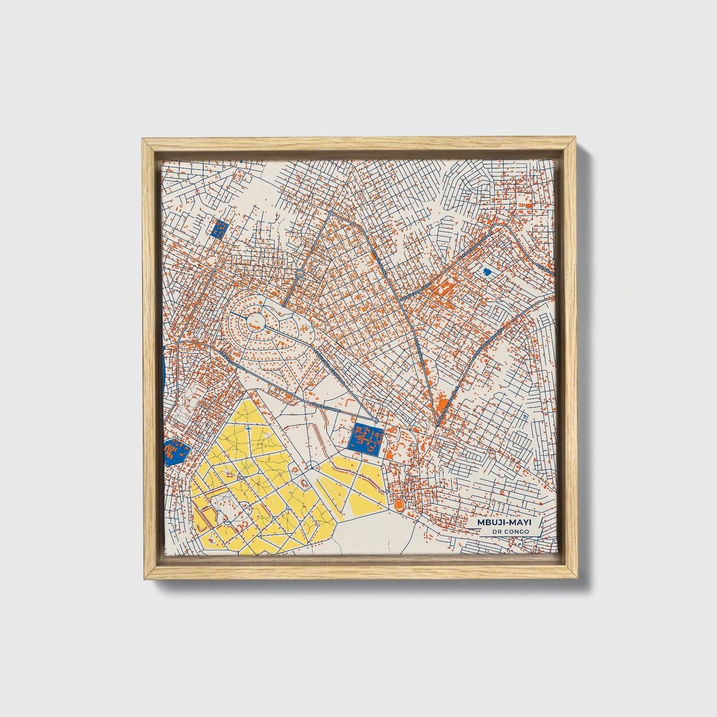 Mbuji-Mayi Dr Congo Colorful City Map Canvas Print • Natural Wooden Framed