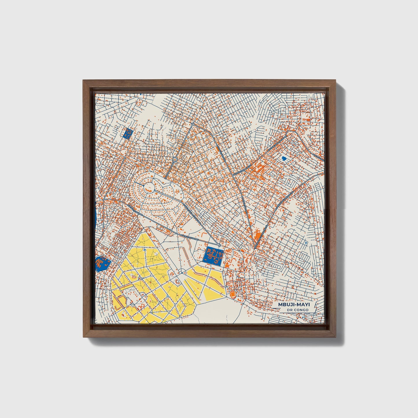 Mbuji-Mayi Dr Congo Colorful City Map Canvas Print • Dark Wooden Framed