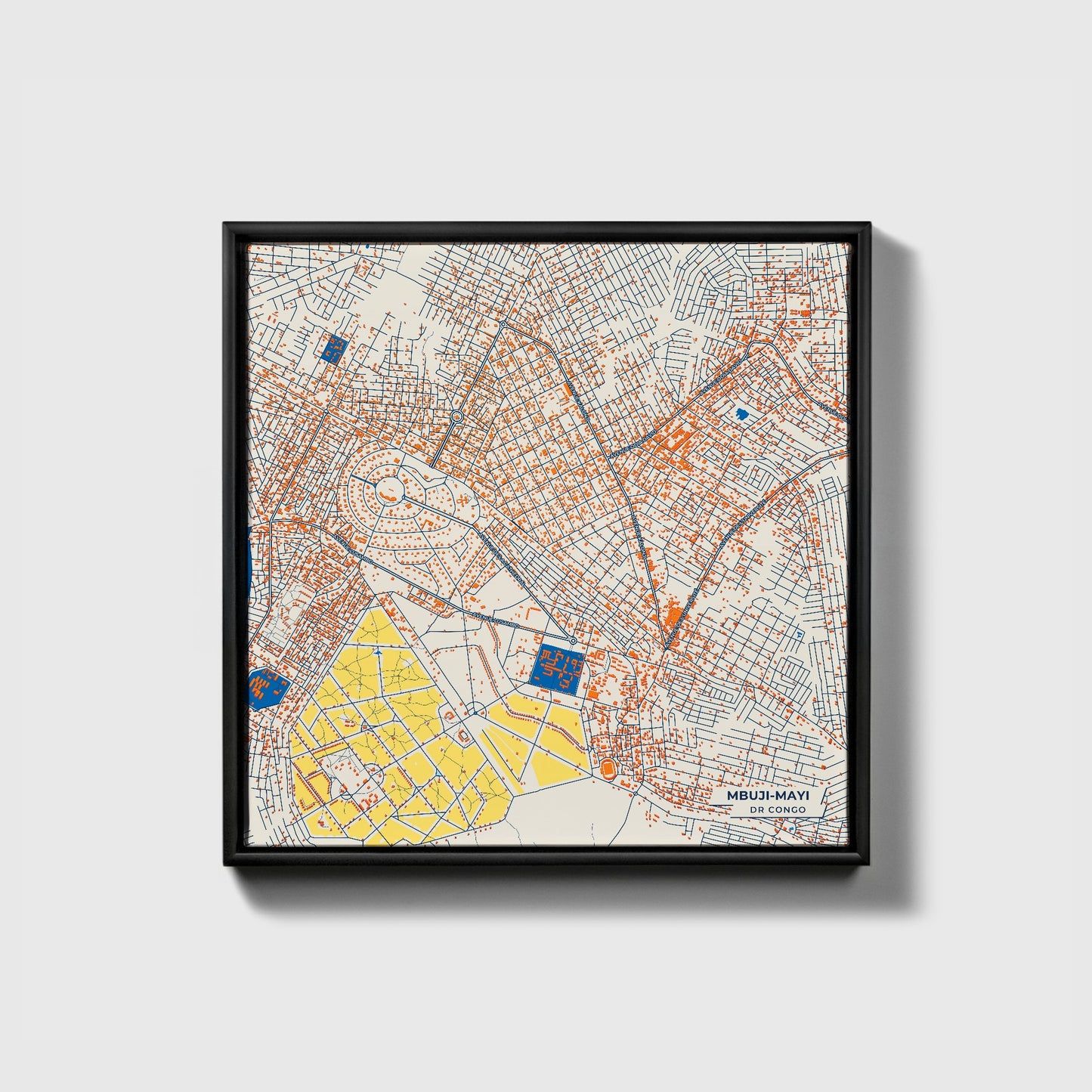 Mbuji-Mayi Dr Congo Colorful City Map Canvas Print • Black Framed