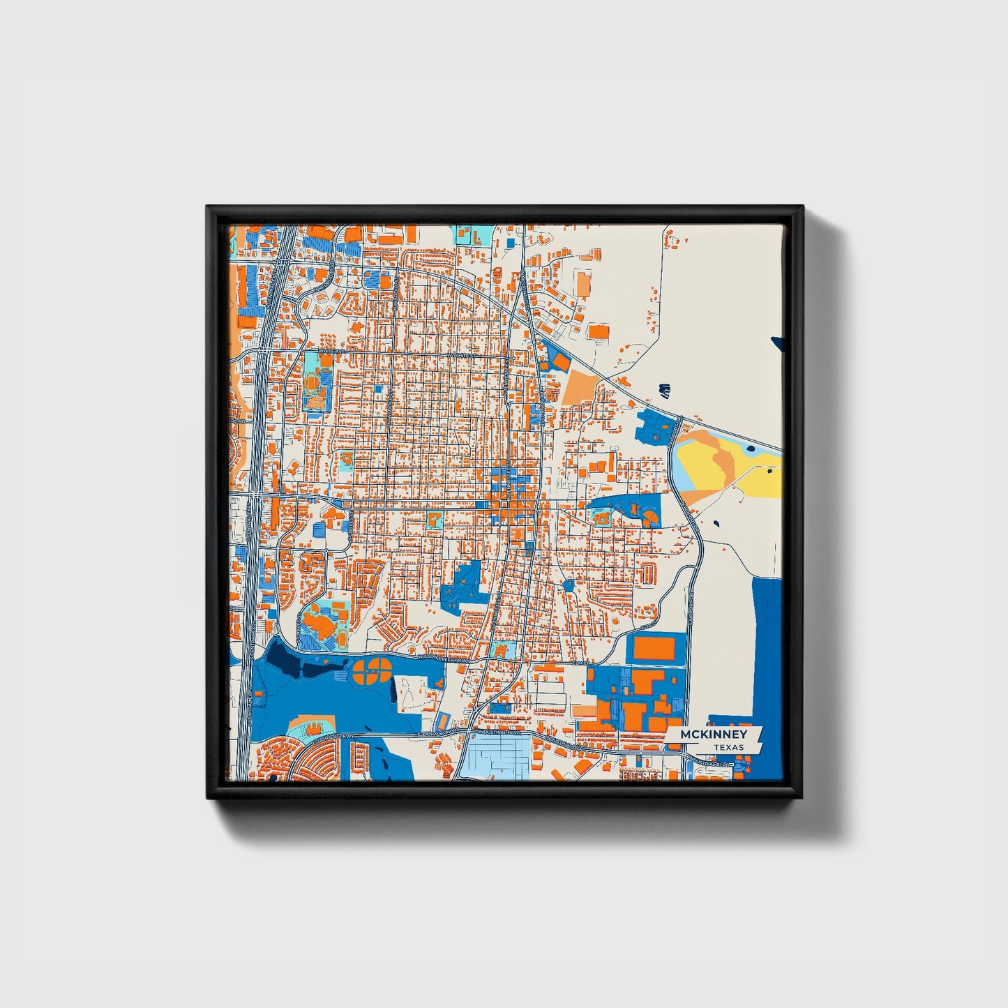 Mckinney Texas Colorful City Map Canvas Print • Black Framed