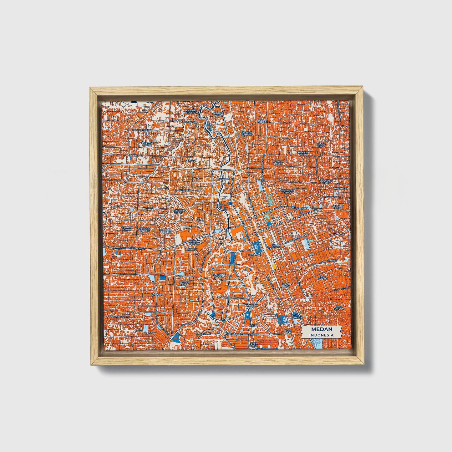 Medan Indonesia Colorful City Map Canvas Print • Natural Wooden Framed