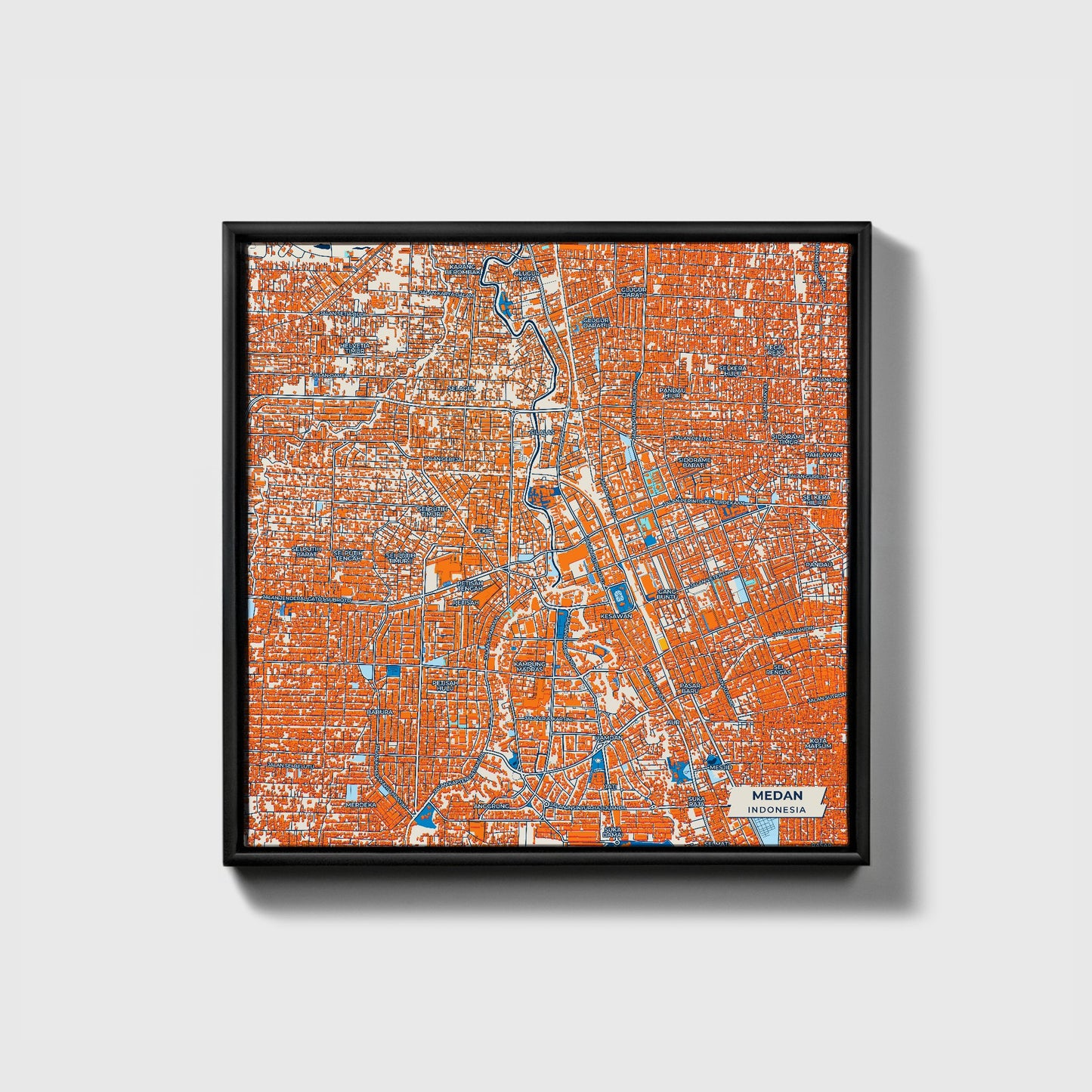 Medan Indonesia Colorful City Map Canvas Print • Black Framed