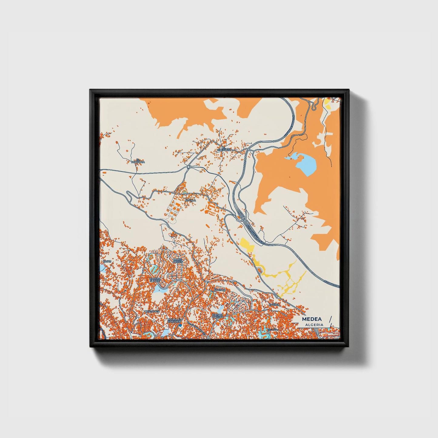Medea Algeria Colorful City Map Canvas Print • Black Framed