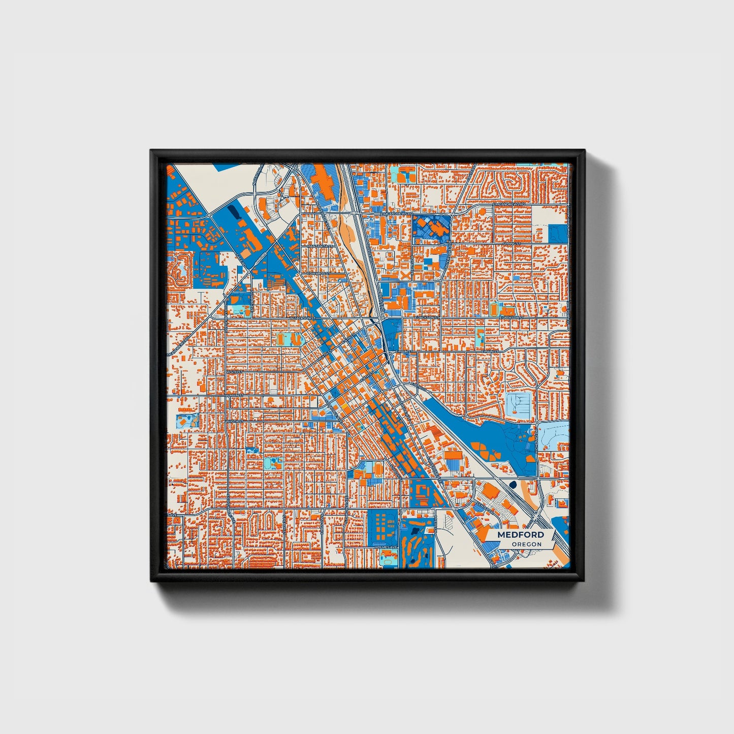 Medford Oregon Colorful City Map Canvas Print • Black Framed