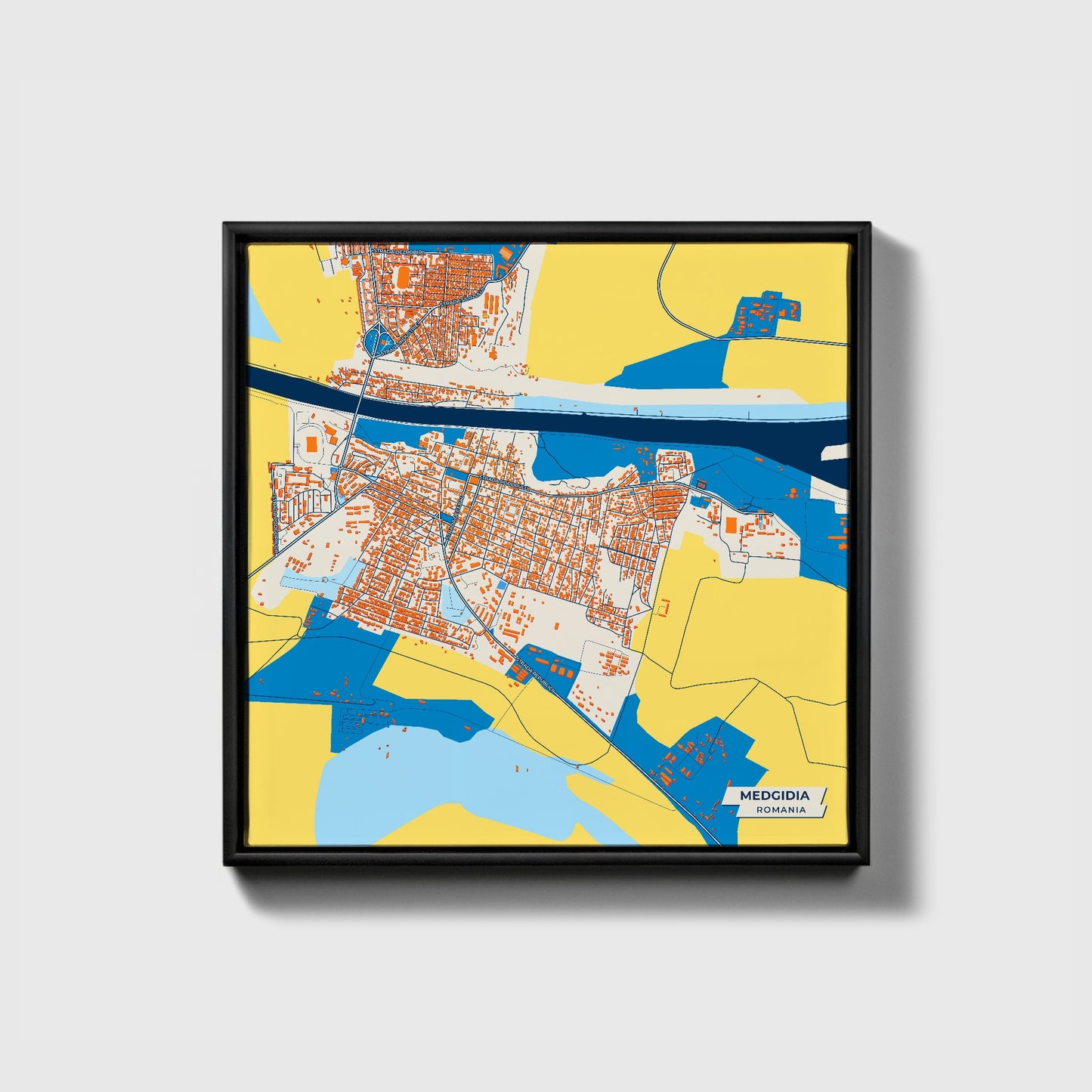 Medgidia Romania Colorful City Map Canvas Print • Black Framed