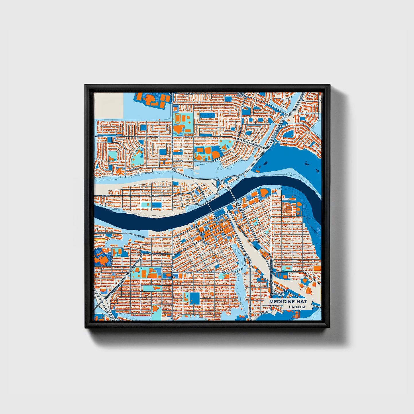 Medicine Hat Canada Colorful City Map Canvas Print • Black Framed