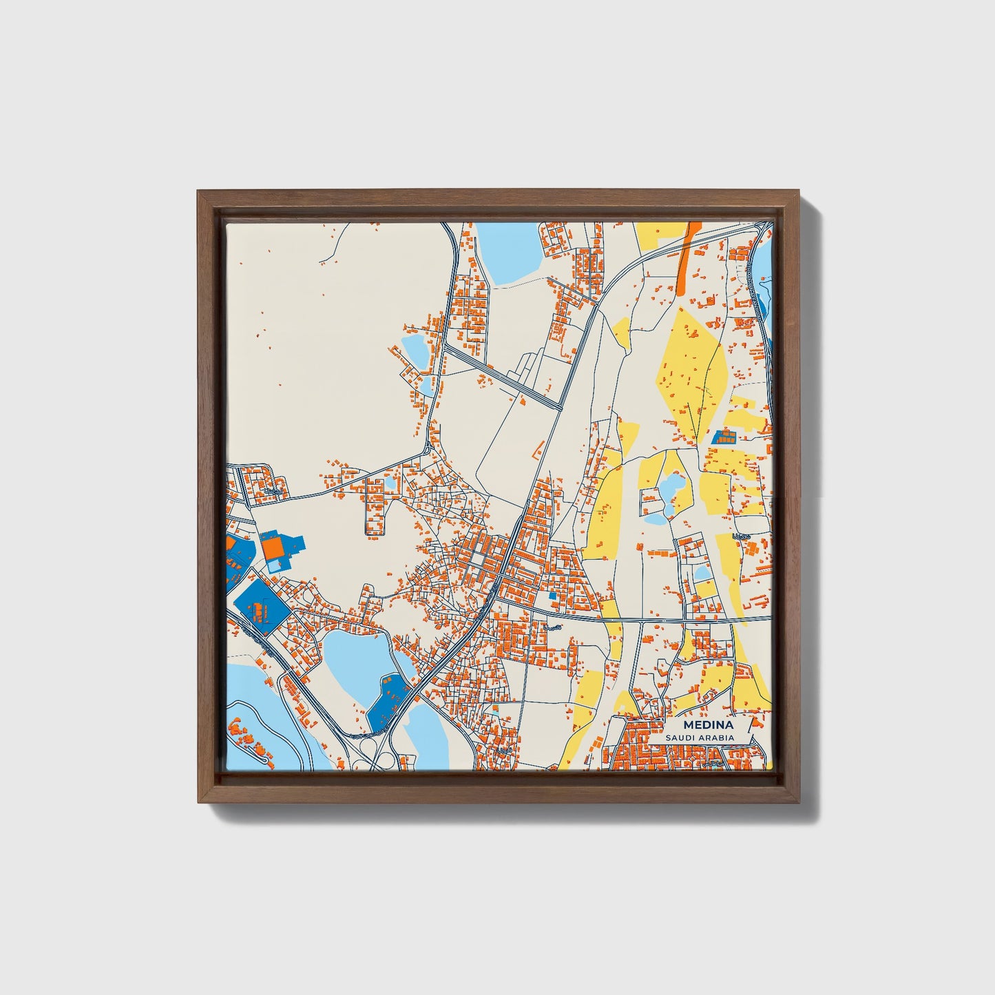 Medina Saudi Arabia Colorful City Map Canvas Print • Dark Wooden Framed