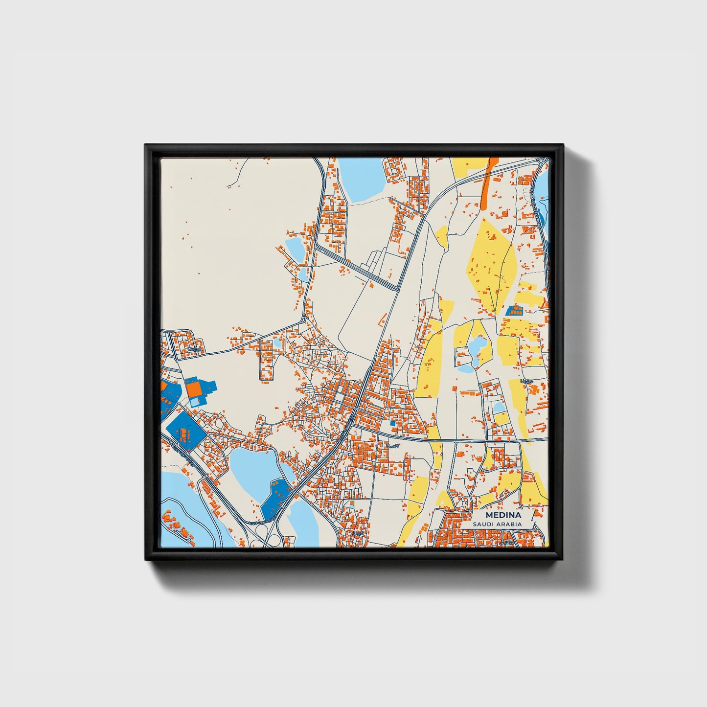 Medina Saudi Arabia Colorful City Map Canvas Print • Black Framed