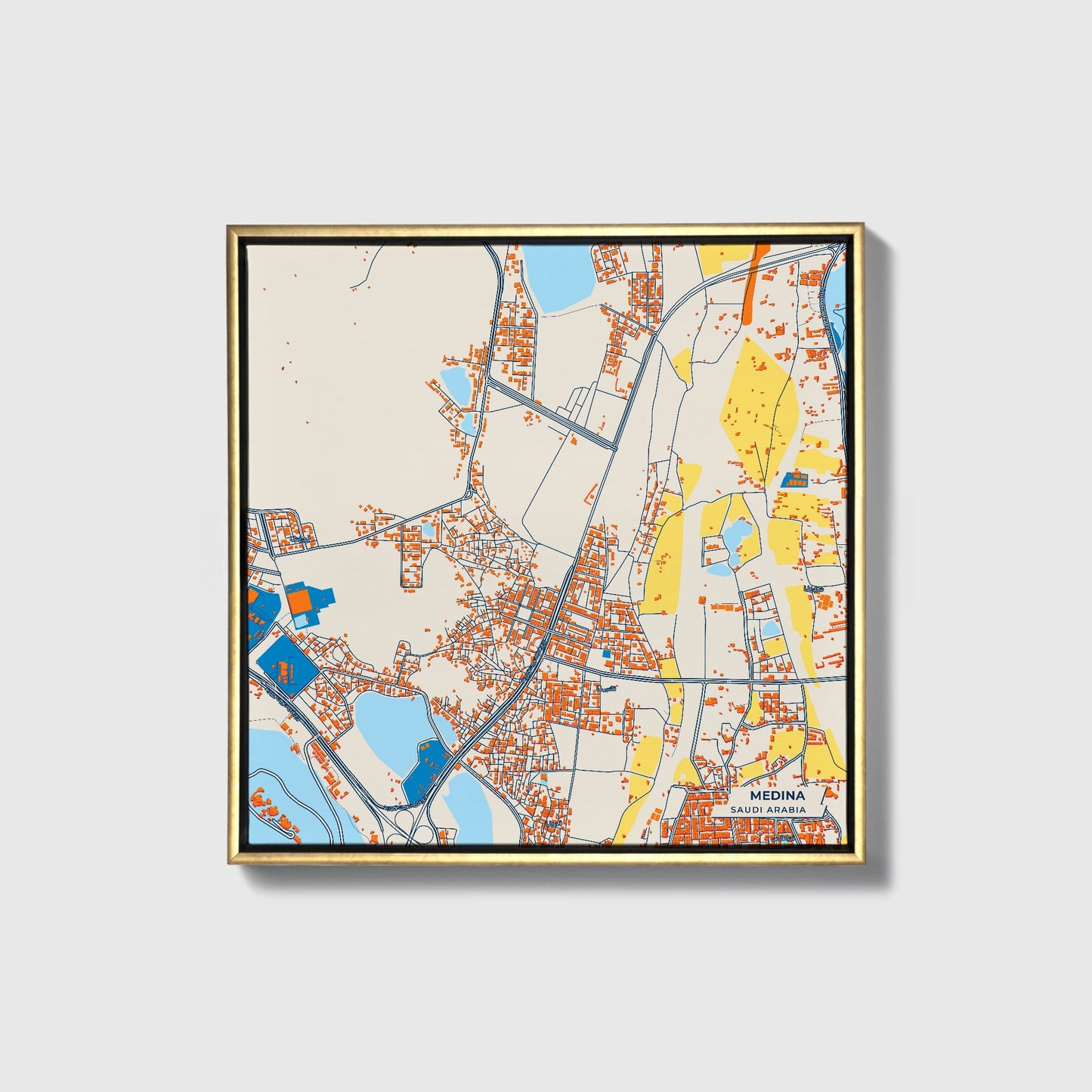 Medina Saudi Arabia Colorful City Map Canvas Print • Gold Framed
