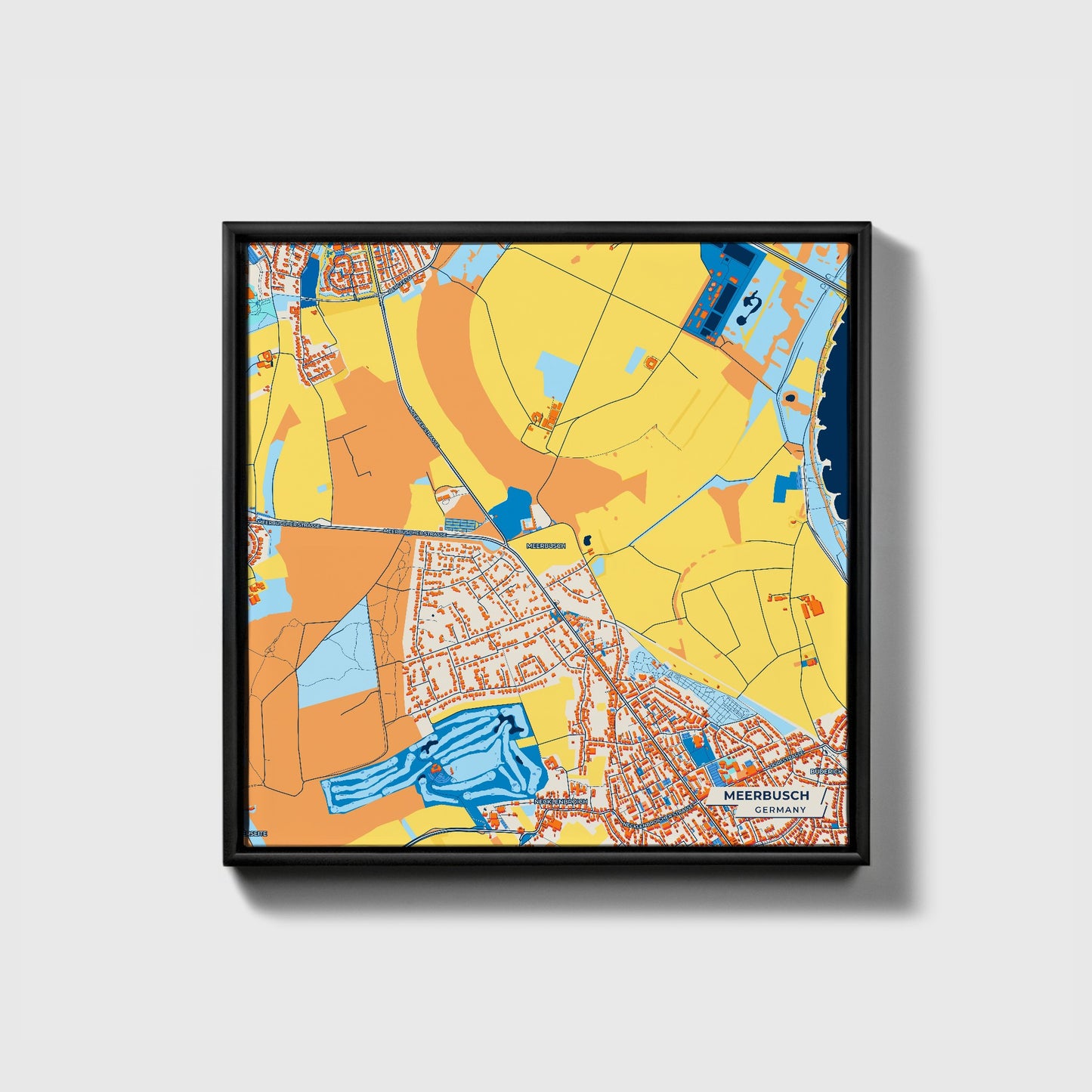 Meerbusch Germany Colorful City Map Canvas Print • Black Framed