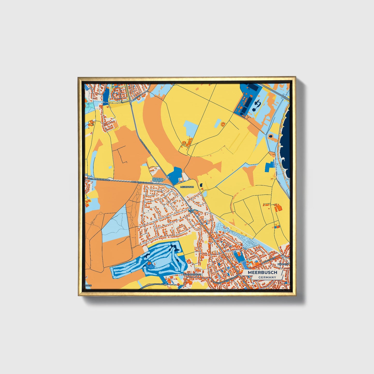 Meerbusch Germany Colorful City Map Canvas Print • Gold Framed