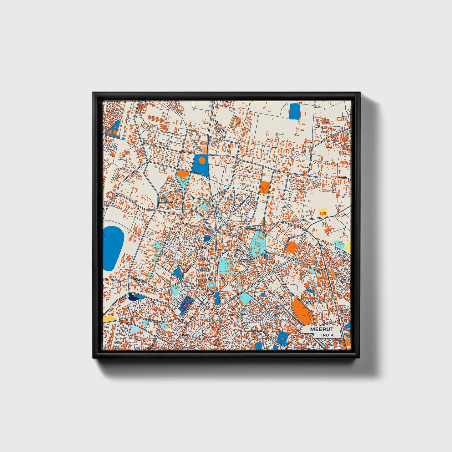 Meerut India Colorful City Map Canvas Print • Black Framed