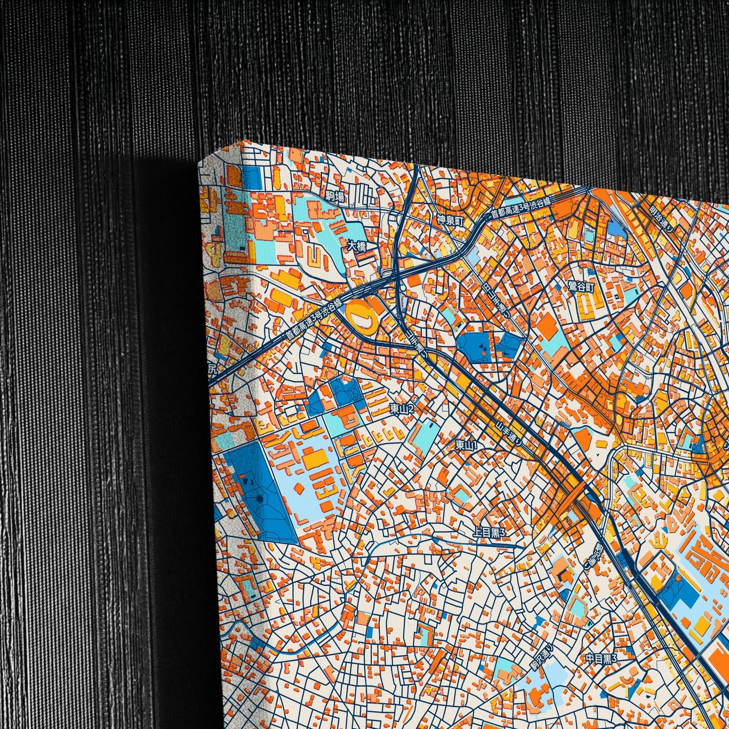 Meguro Japan Colorful City Map Canvas Print Detail