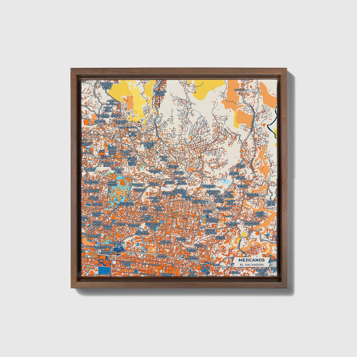 Mejicanos El Salvador Colorful City Map Canvas Print • Dark Wooden Framed