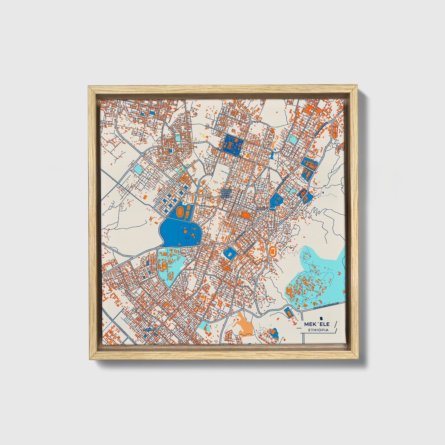 Mek´Ele Ethiopia Colorful City Map Canvas Print • Natural Wooden Framed