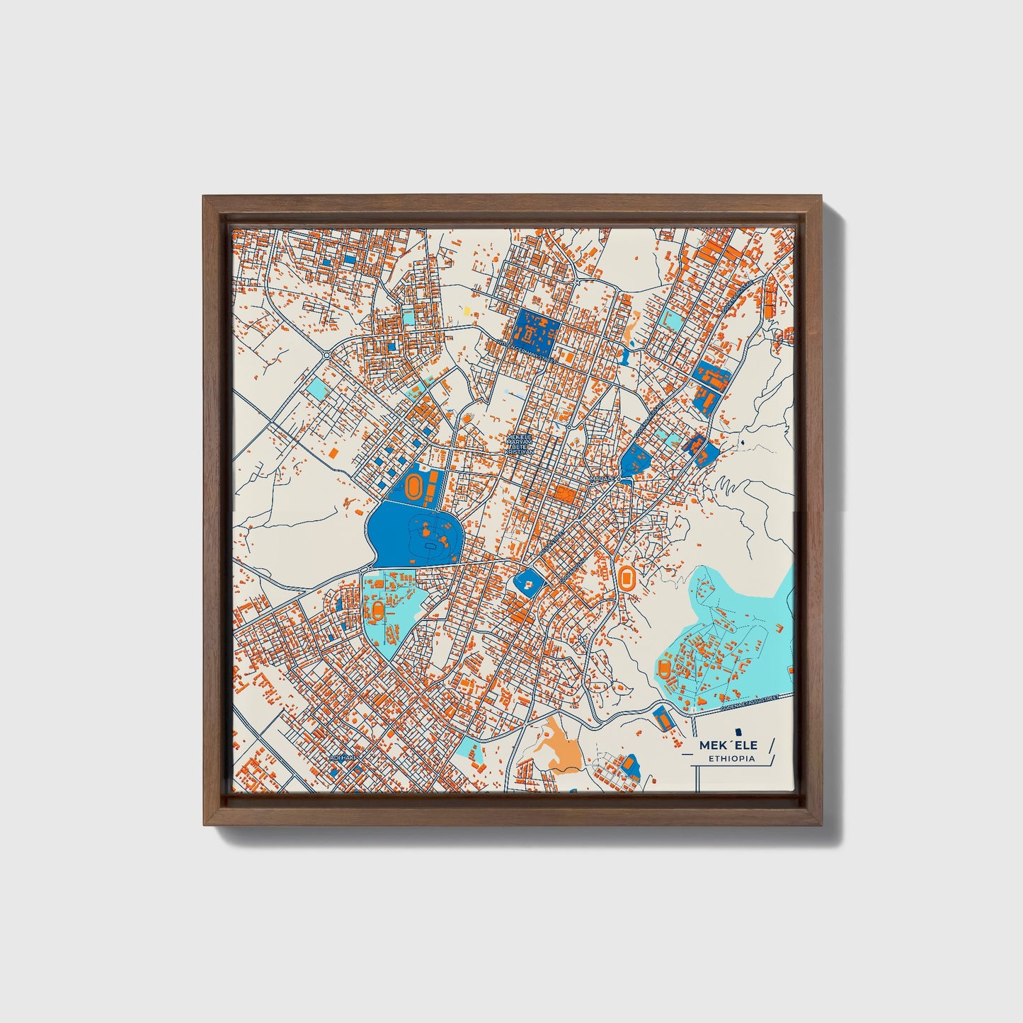 Mek´Ele Ethiopia Colorful City Map Canvas Print • Dark Wooden Framed