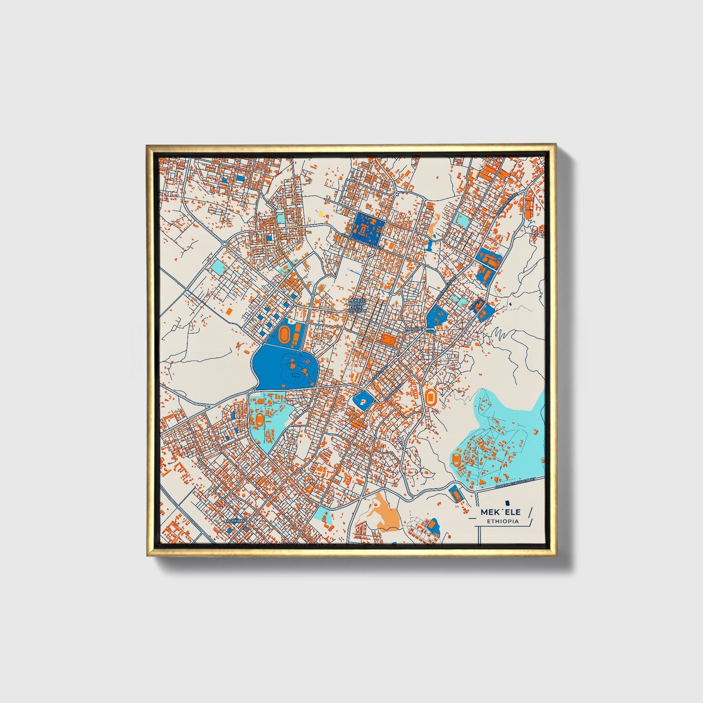 Mek´Ele Ethiopia Colorful City Map Canvas Print • Gold Framed
