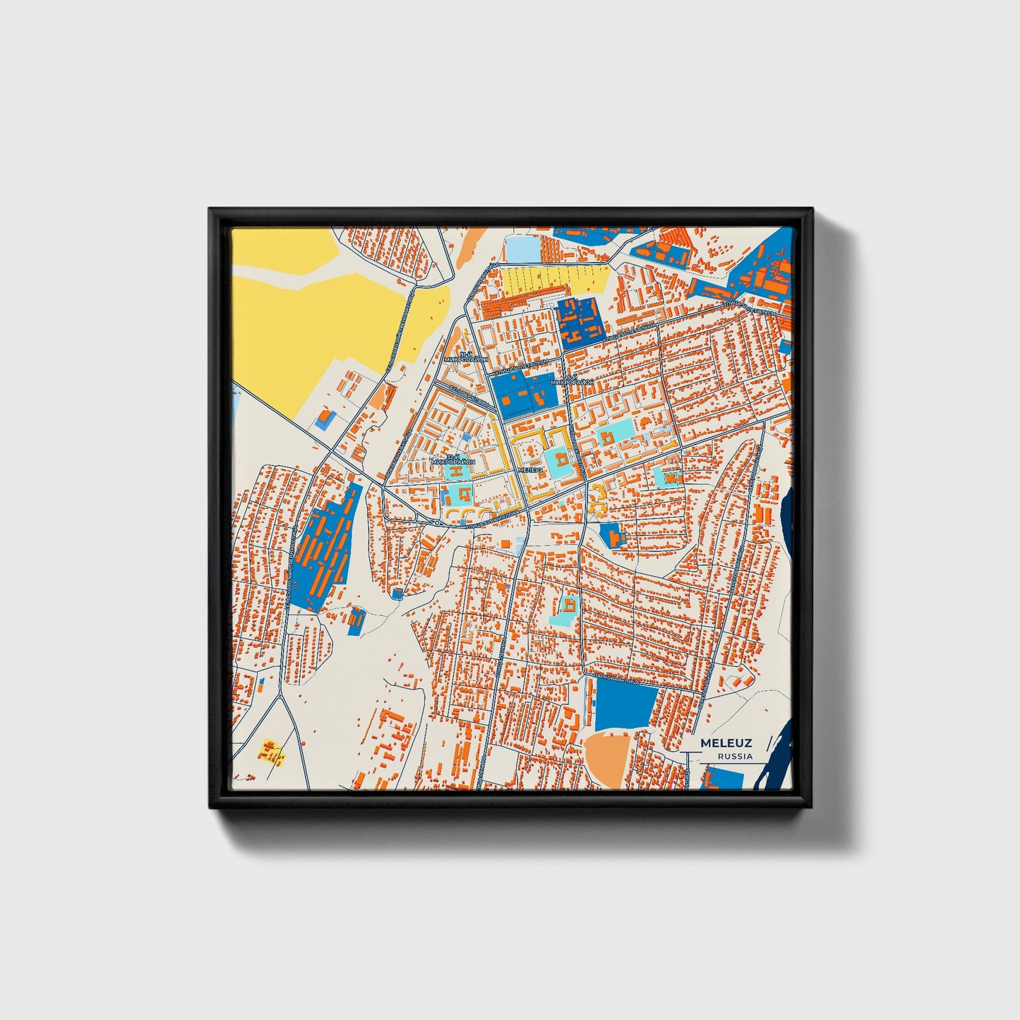 Мелеуз Russia Colorful City Map Canvas Print • Black Framed
