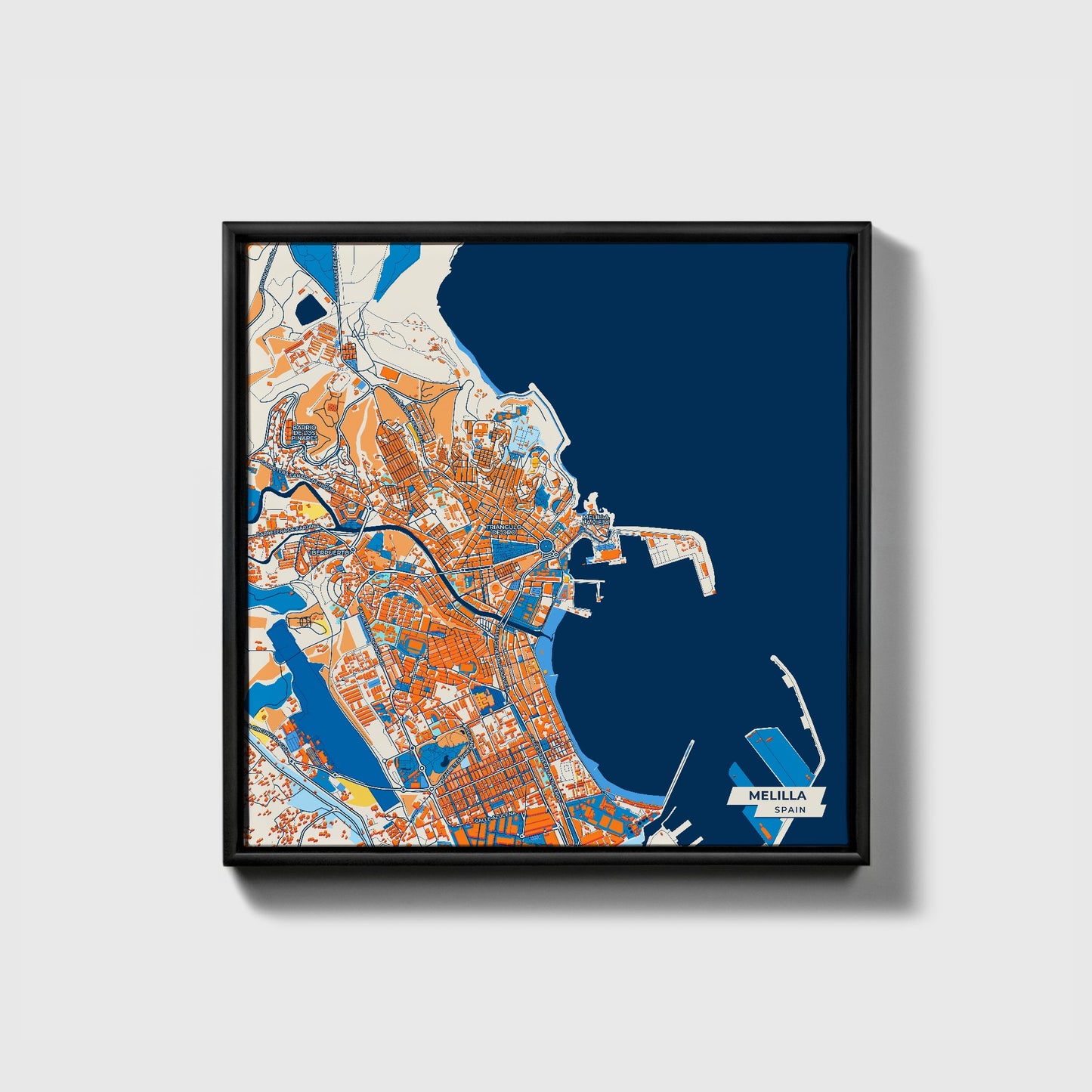 Melilla Spain Colorful City Map Canvas Print • Black Framed