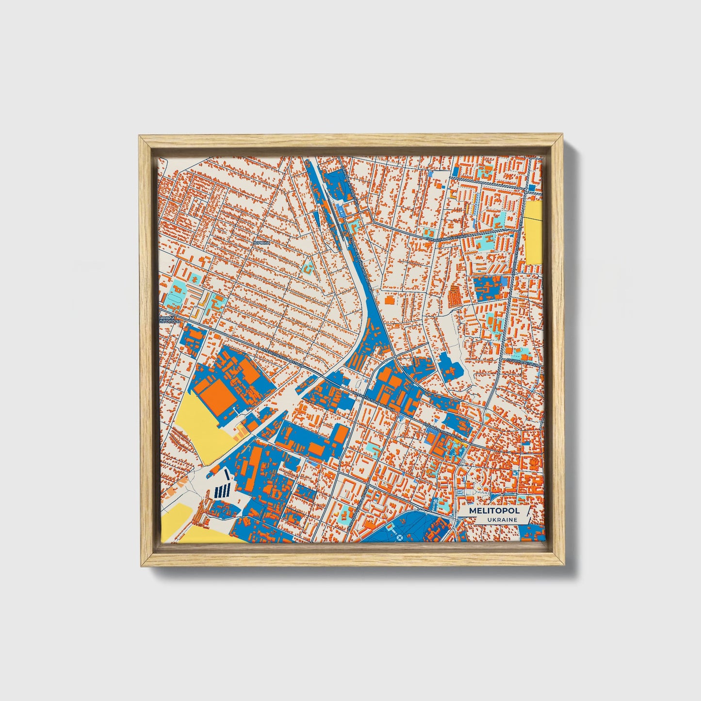 Мелітопол Ukraine Colorful City Map Canvas Print • Natural Wooden Framed