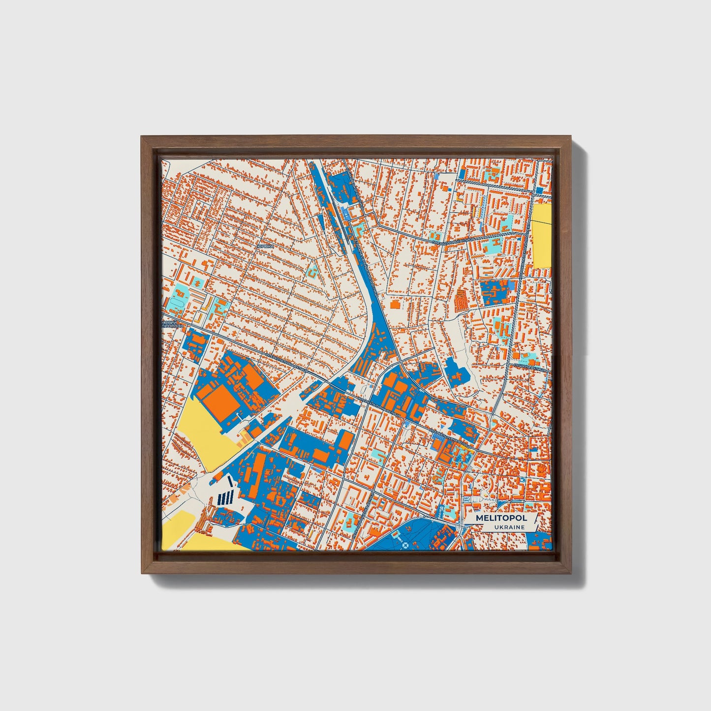 Мелітопол Ukraine Colorful City Map Canvas Print • Dark Wooden Framed