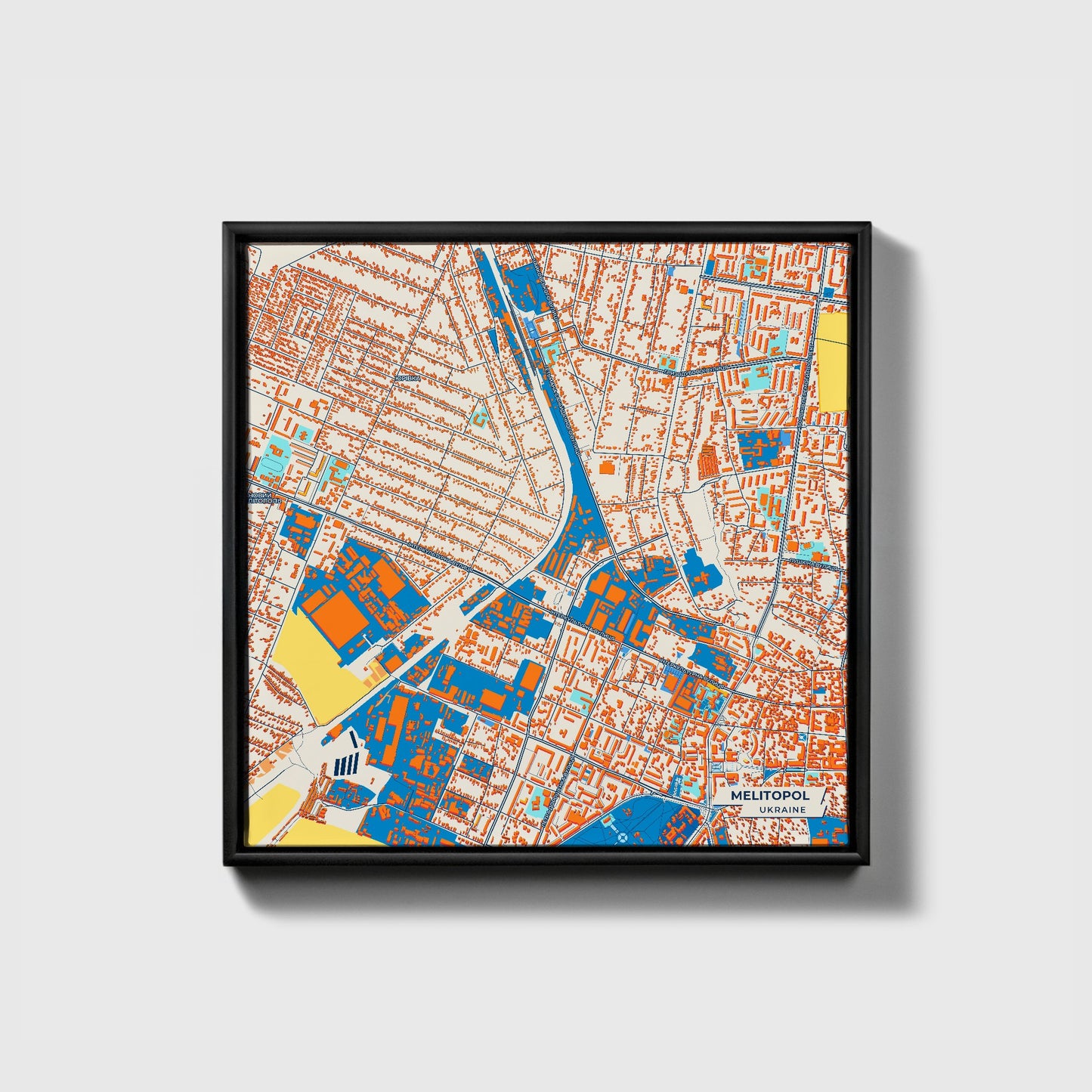 Мелітопол Ukraine Colorful City Map Canvas Print • Black Framed
