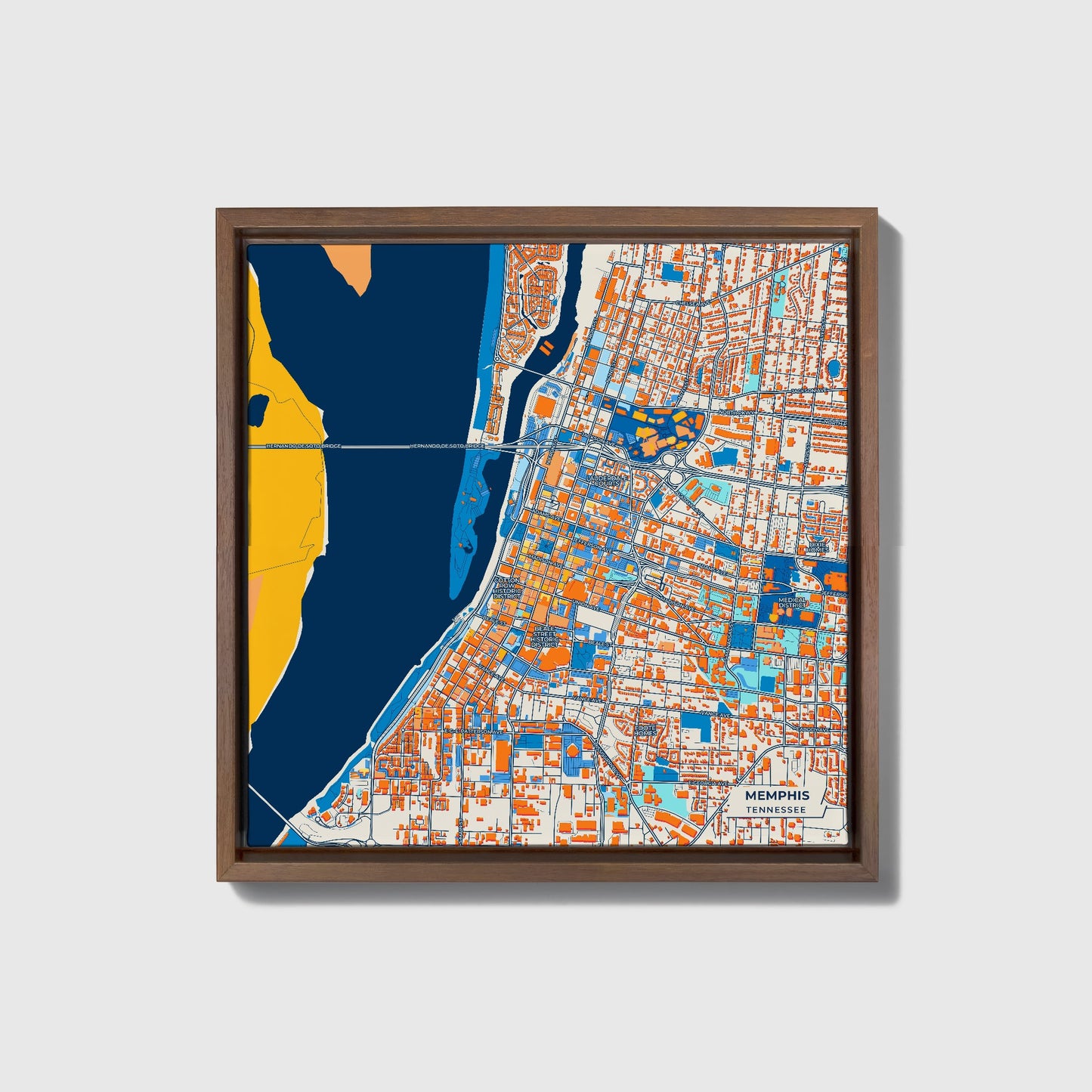 Memphis Tennessee Colorful City Map Canvas Print • Dark Wooden Framed